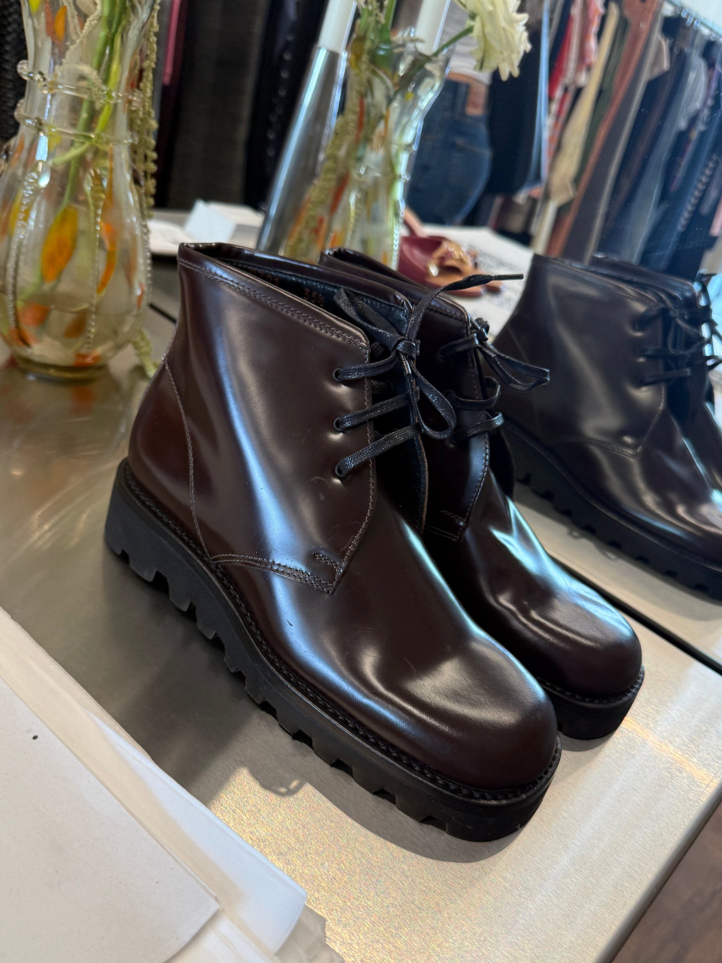 Prada Leather Combat Boots 2001s 35.5