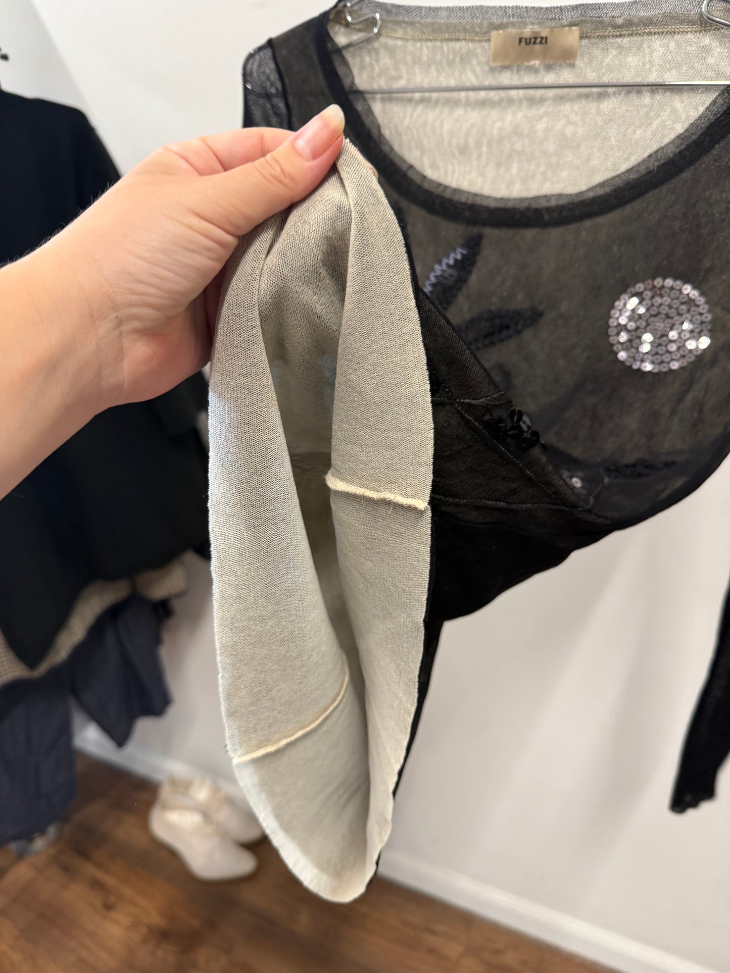 Fuzzi sheer embellished top
