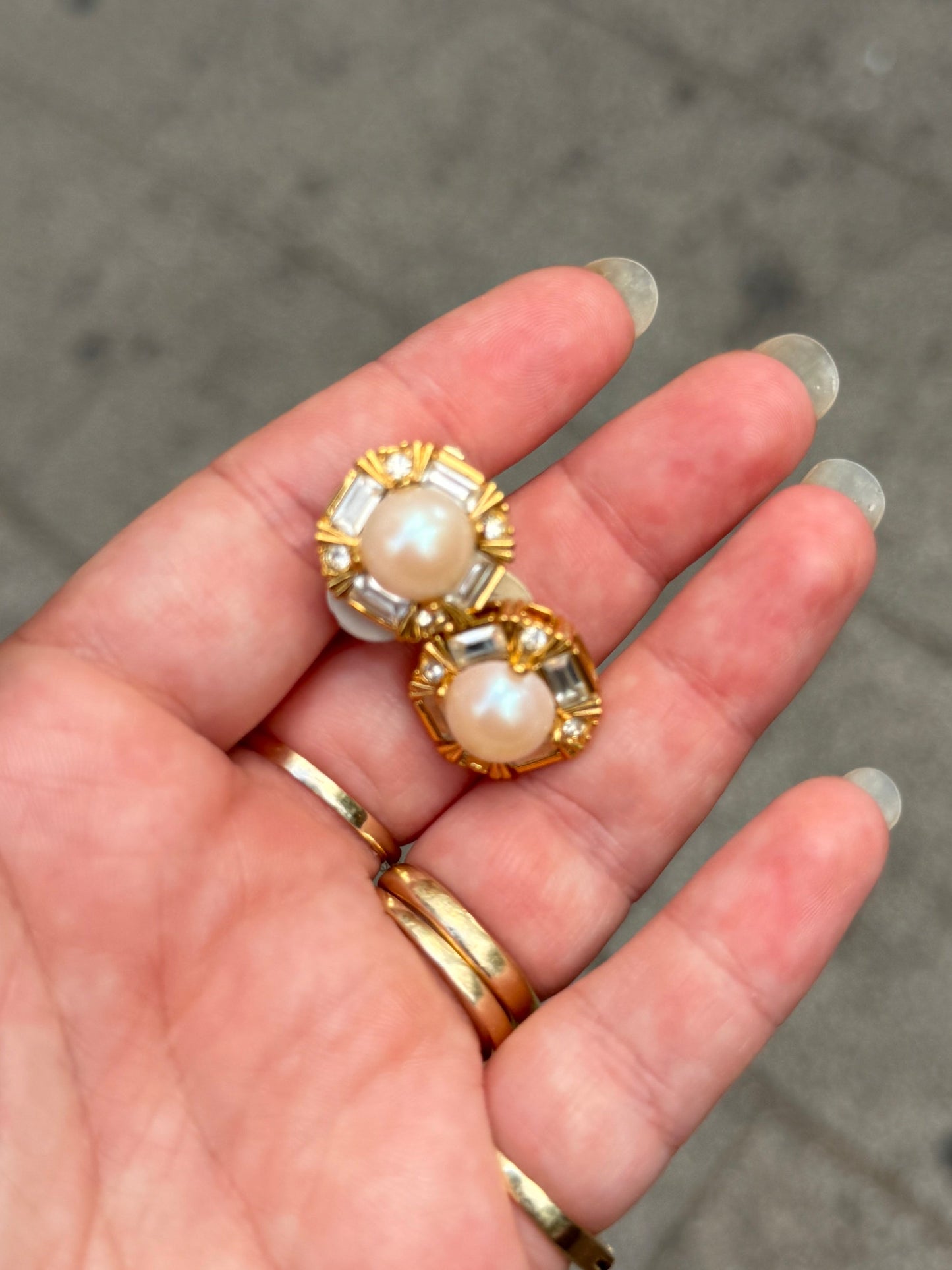 Nina Ricci Vintage Pearl & Crystal Clip-On Earrings