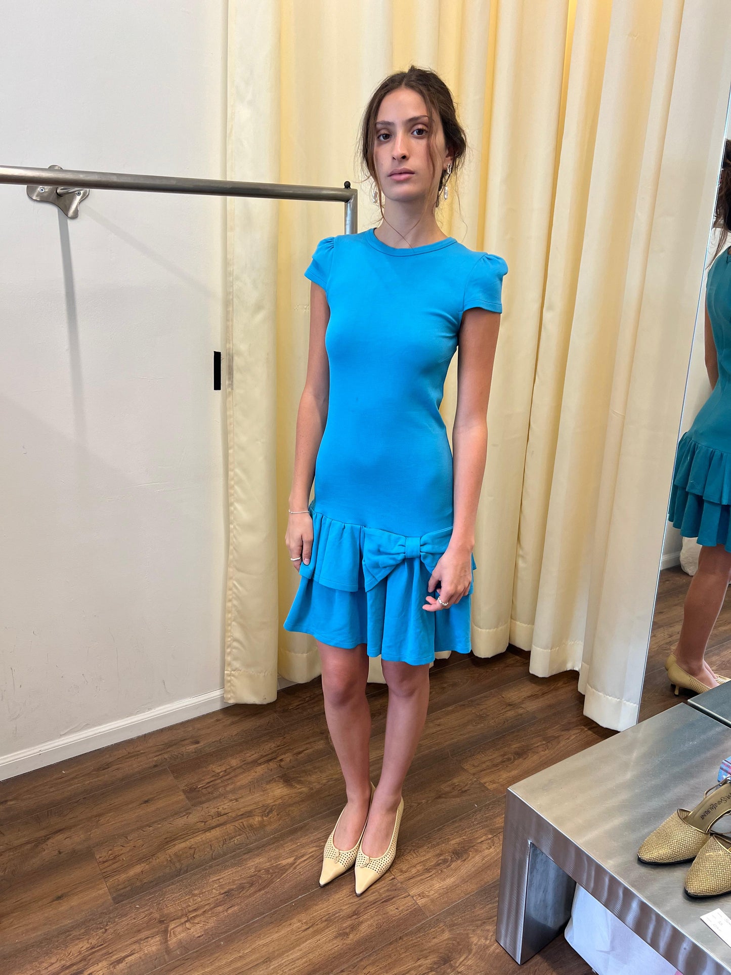 Red Valentino Neon Blue Bow Mini Dress