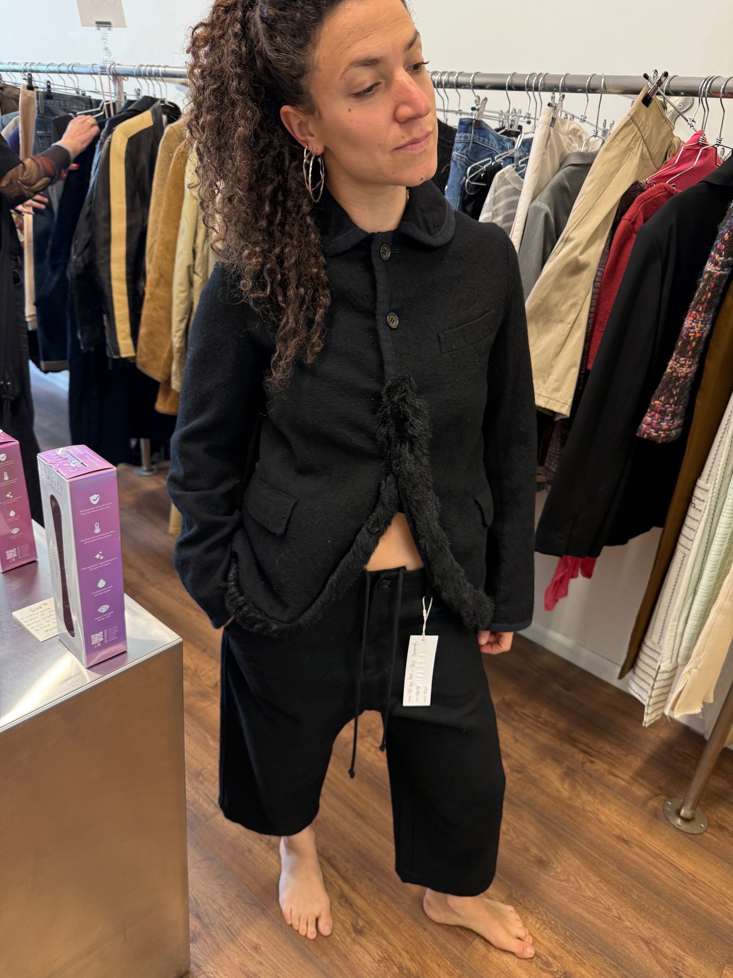 BLACK Comme des Garçons Wool Jacket with Faux Fur