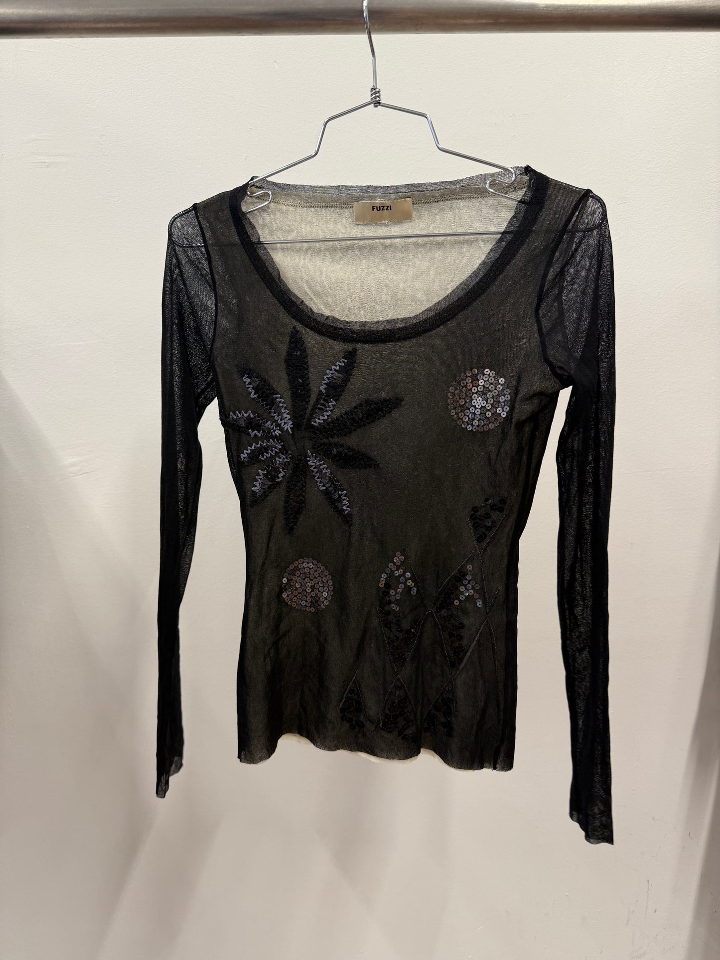Fuzzi sheer embellished top