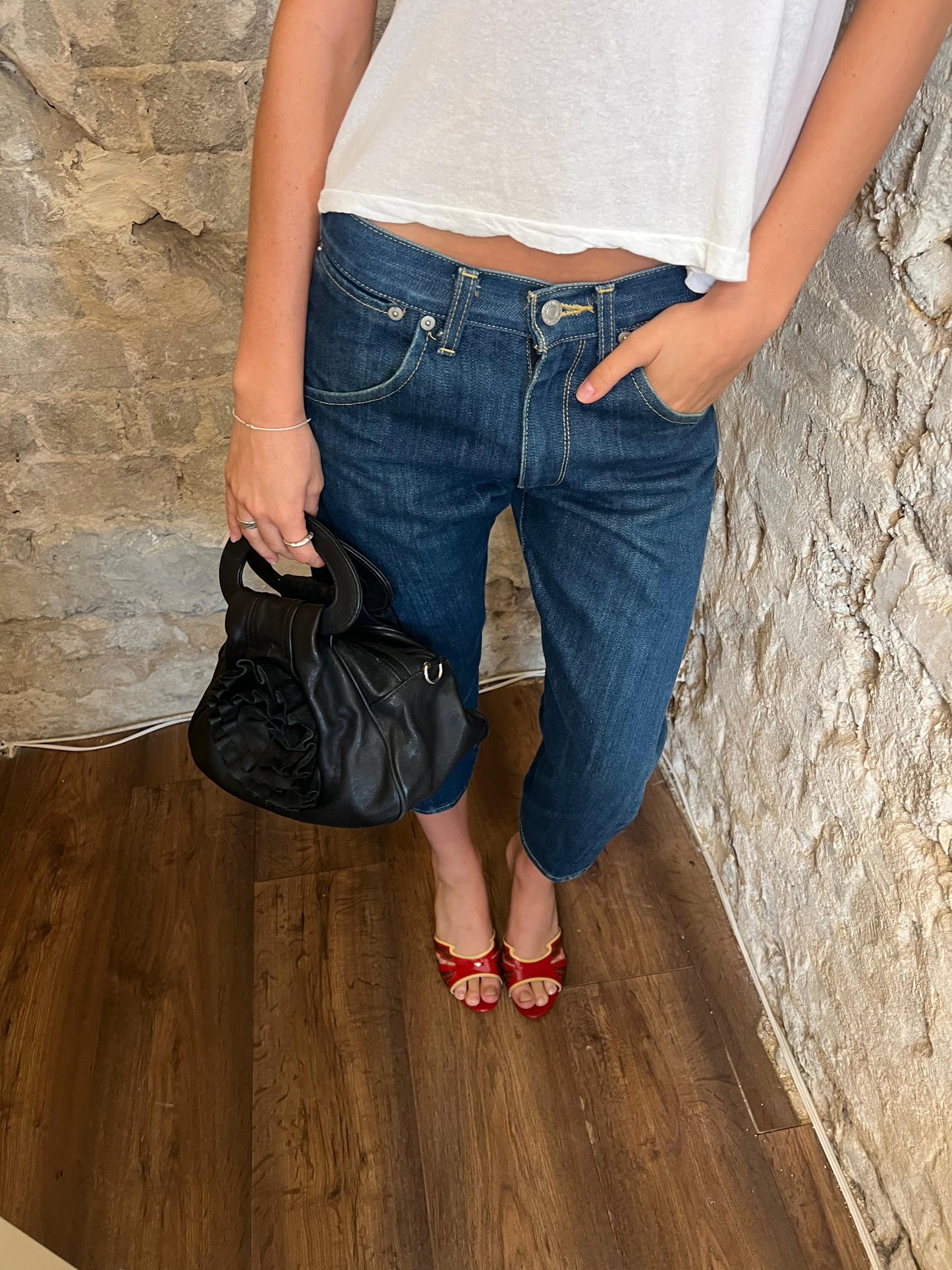 Vintage Leather Flower Hand Bag