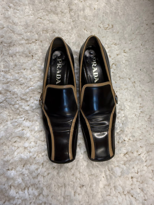 Prada – Two-Tone Leather Square-Toe Loafers 36