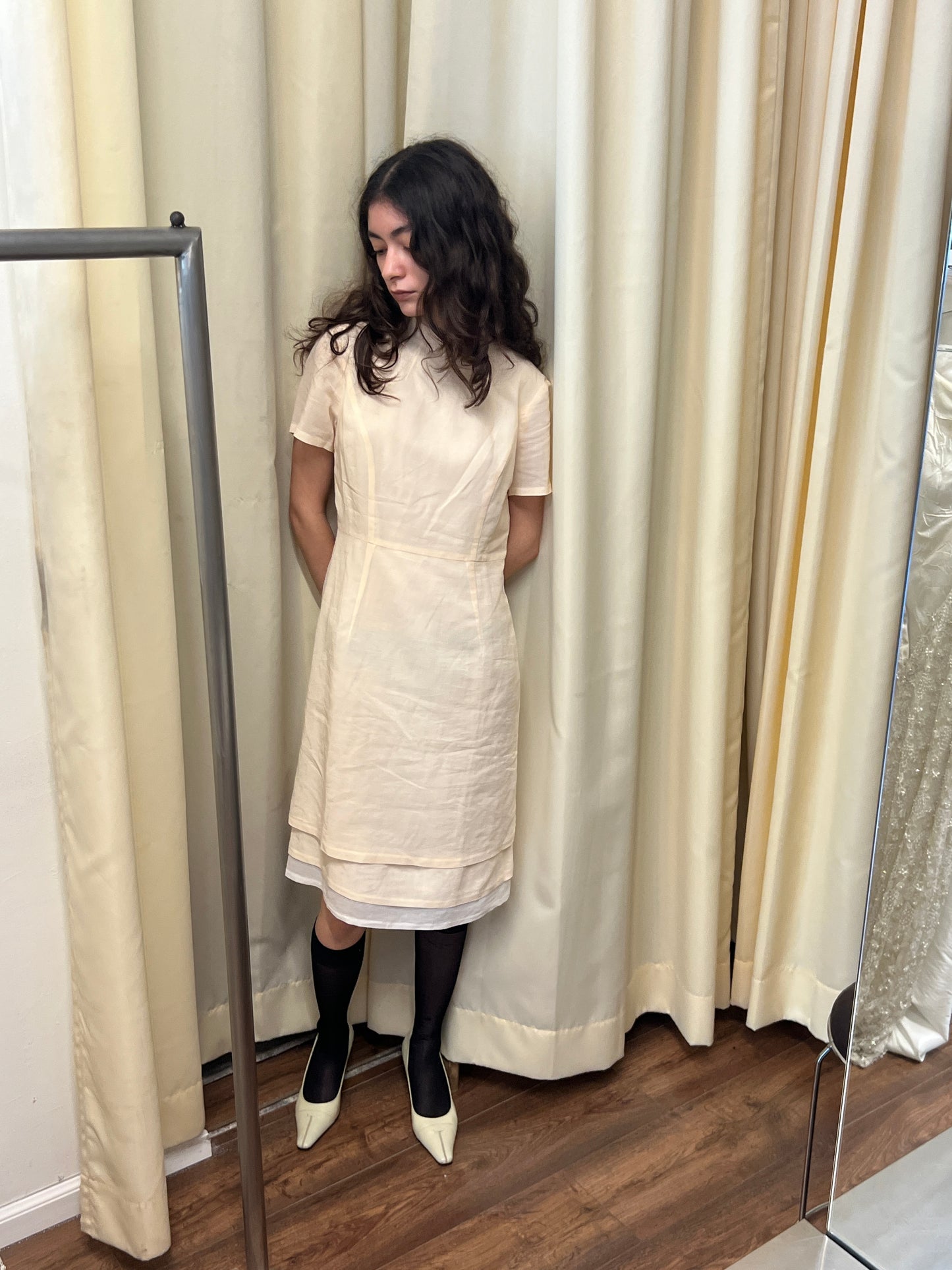 La Mode Balenciaga Cream Layers Dress