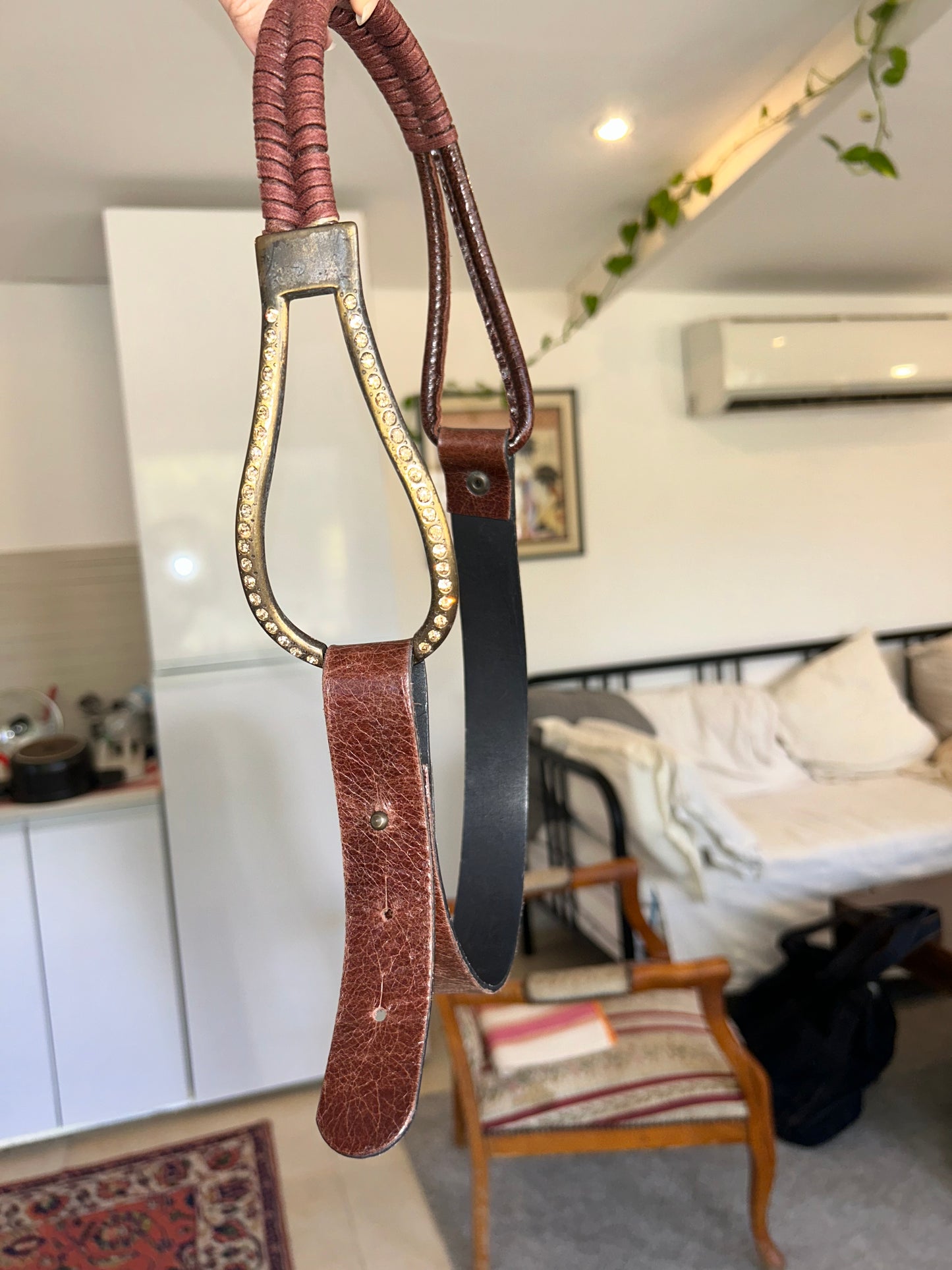 Vintage buckle fold belt - brown