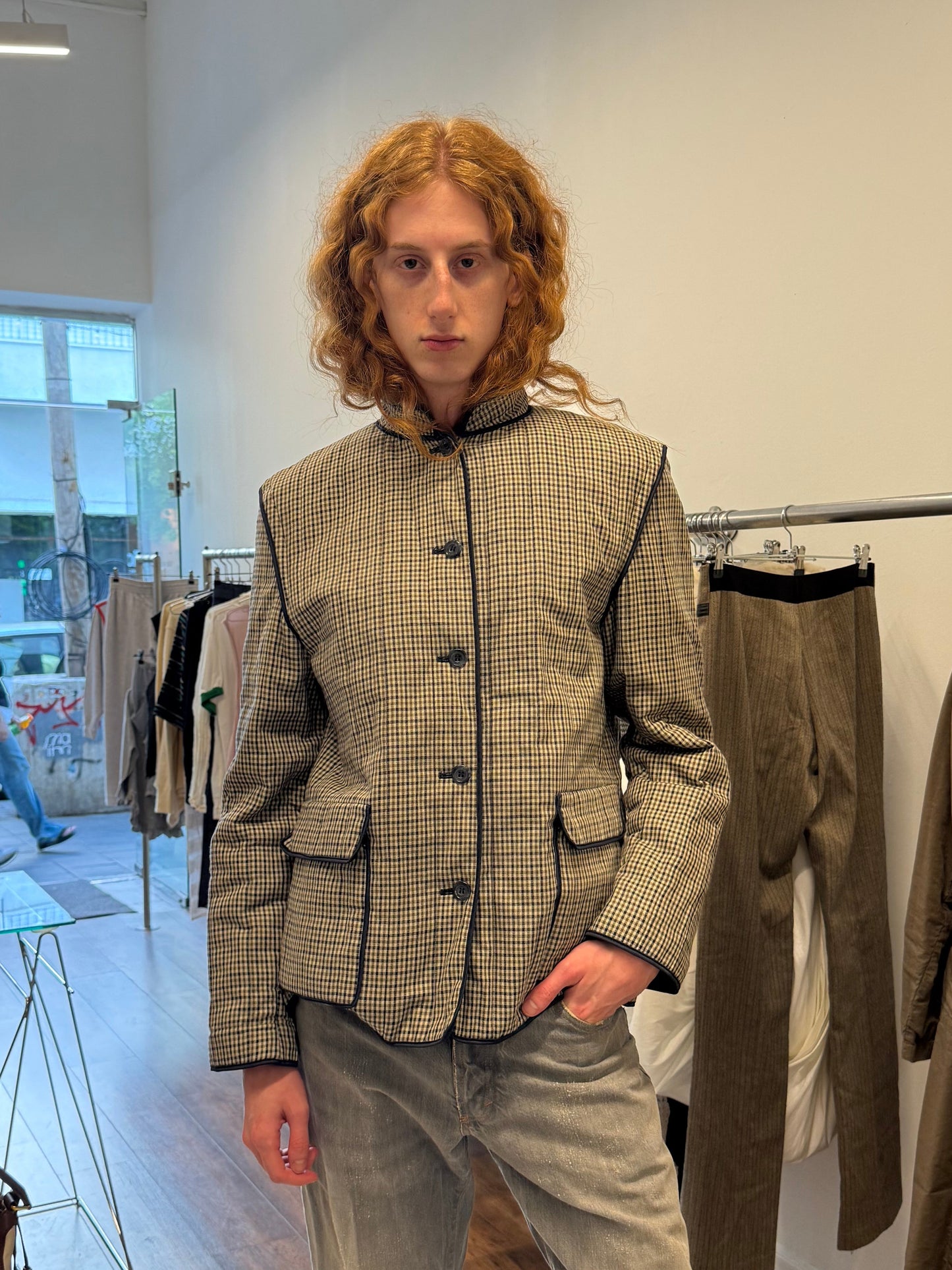 Aquascutum Round Collar Check Pattern Jacket