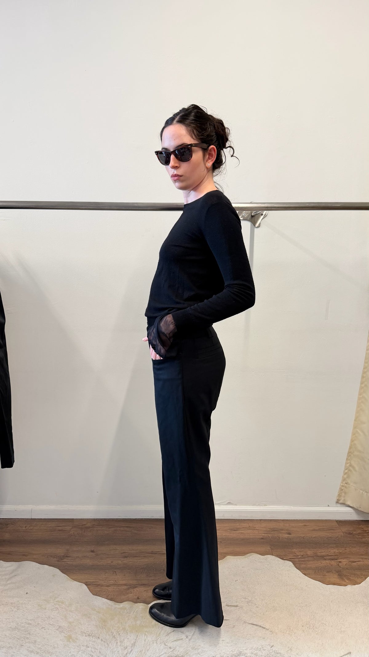 Vera Wang Merino Knit Top with Silk Cuffs