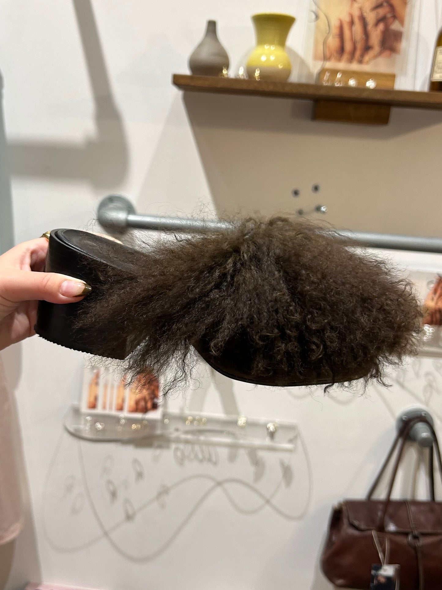 RAY BEAMS fur hairy brown mules