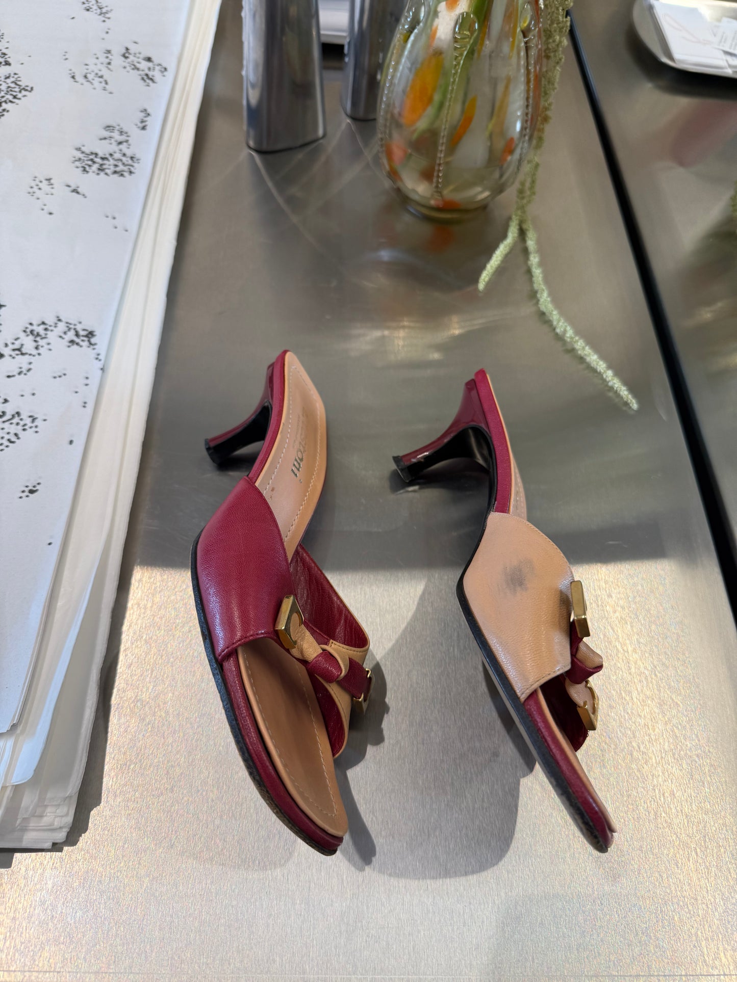 A. testoni Two-Tone Leather Mules
