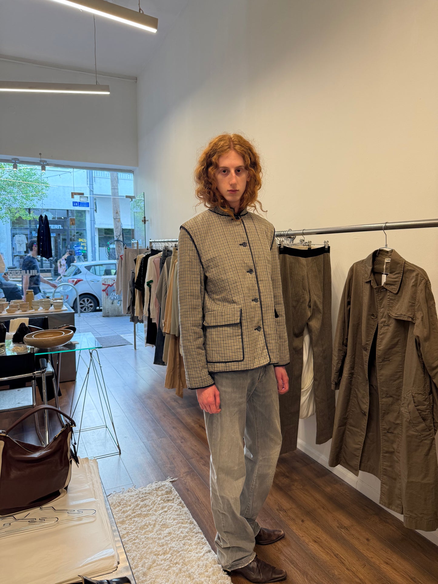 Aquascutum Round Collar Check Pattern Jacket