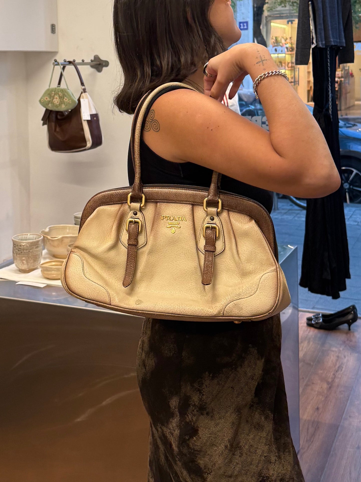 PRADA 2000s Two-Tone Bowler Bag