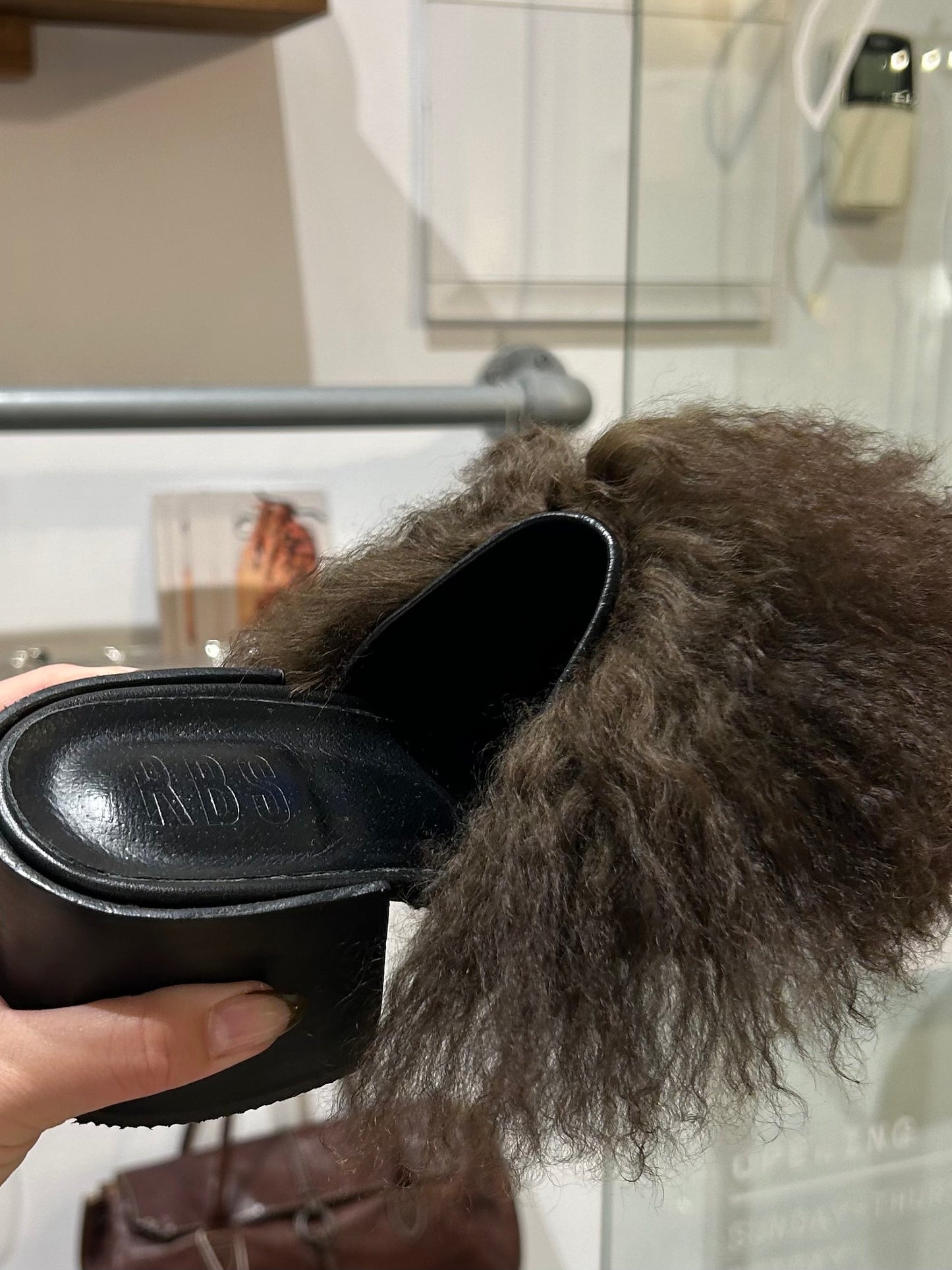 RAY BEAMS fur hairy brown mules