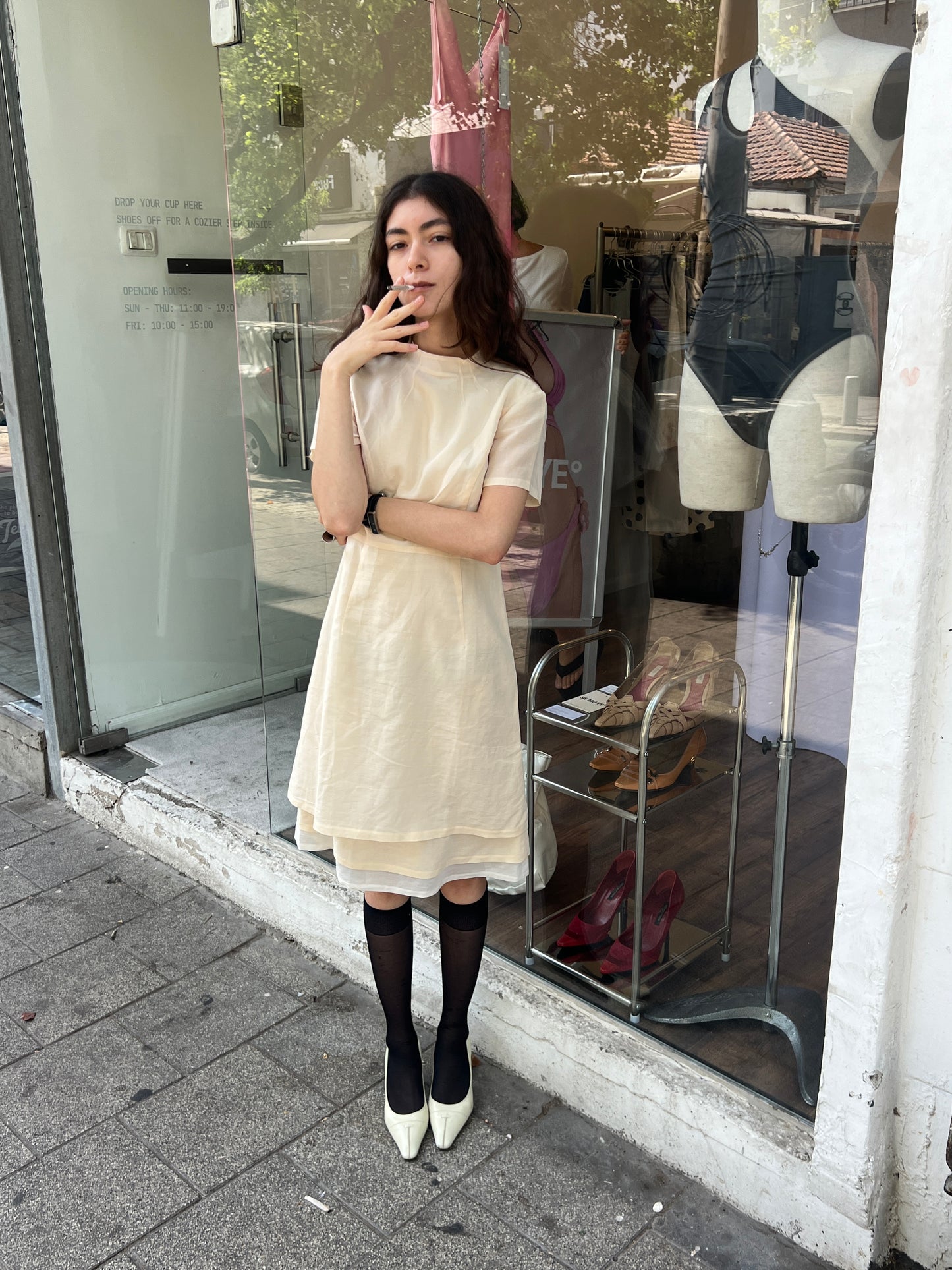 La Mode Balenciaga Cream Layers Dress