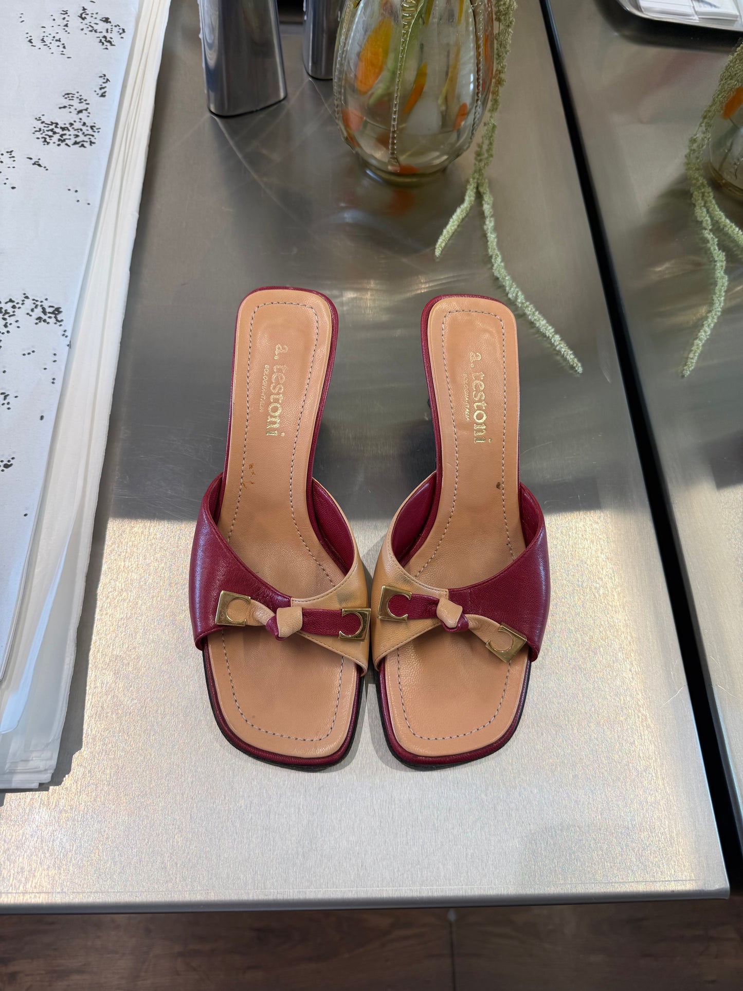 A. testoni Two-Tone Leather Mules