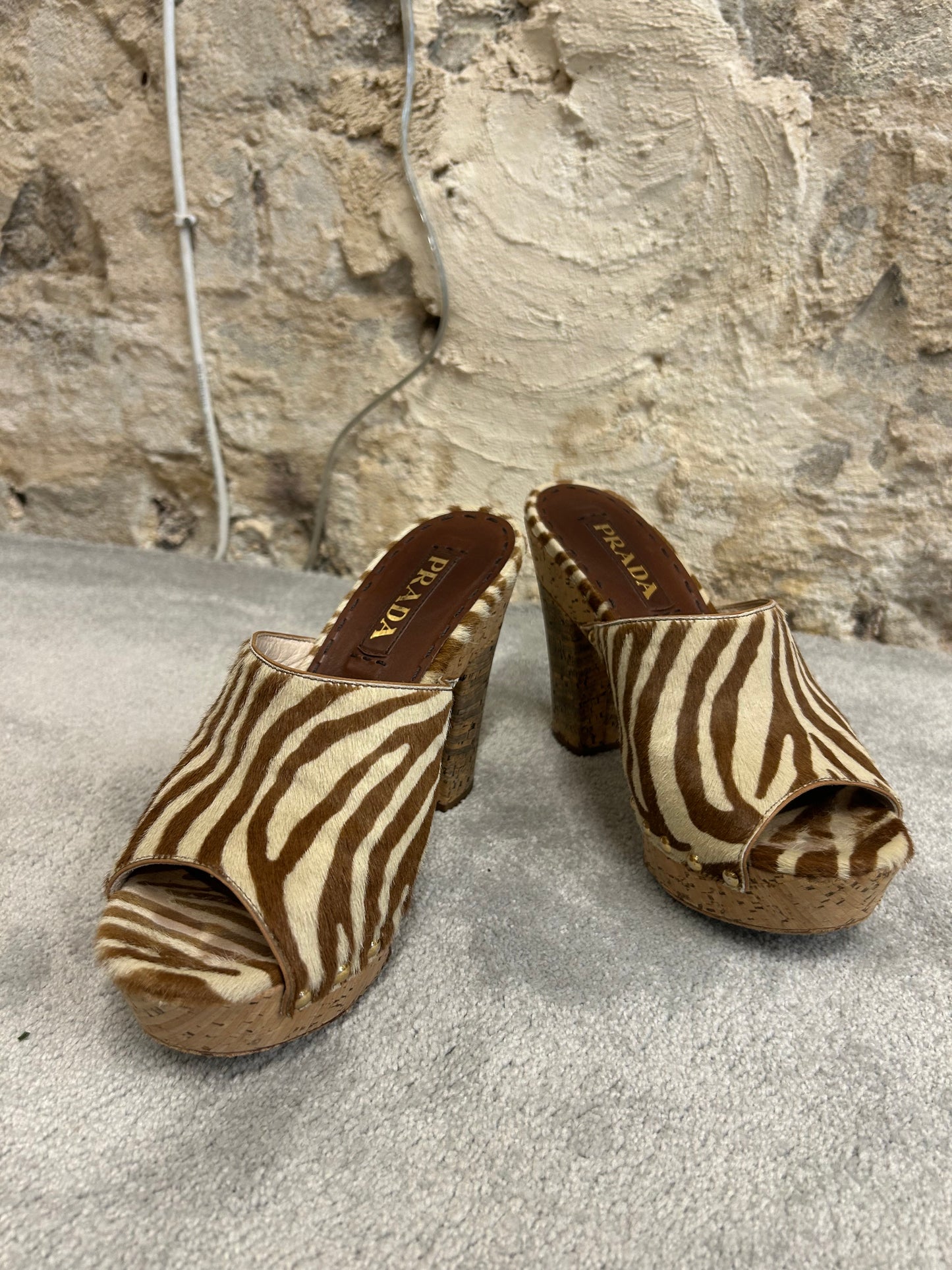 Prada zebra print fur mules