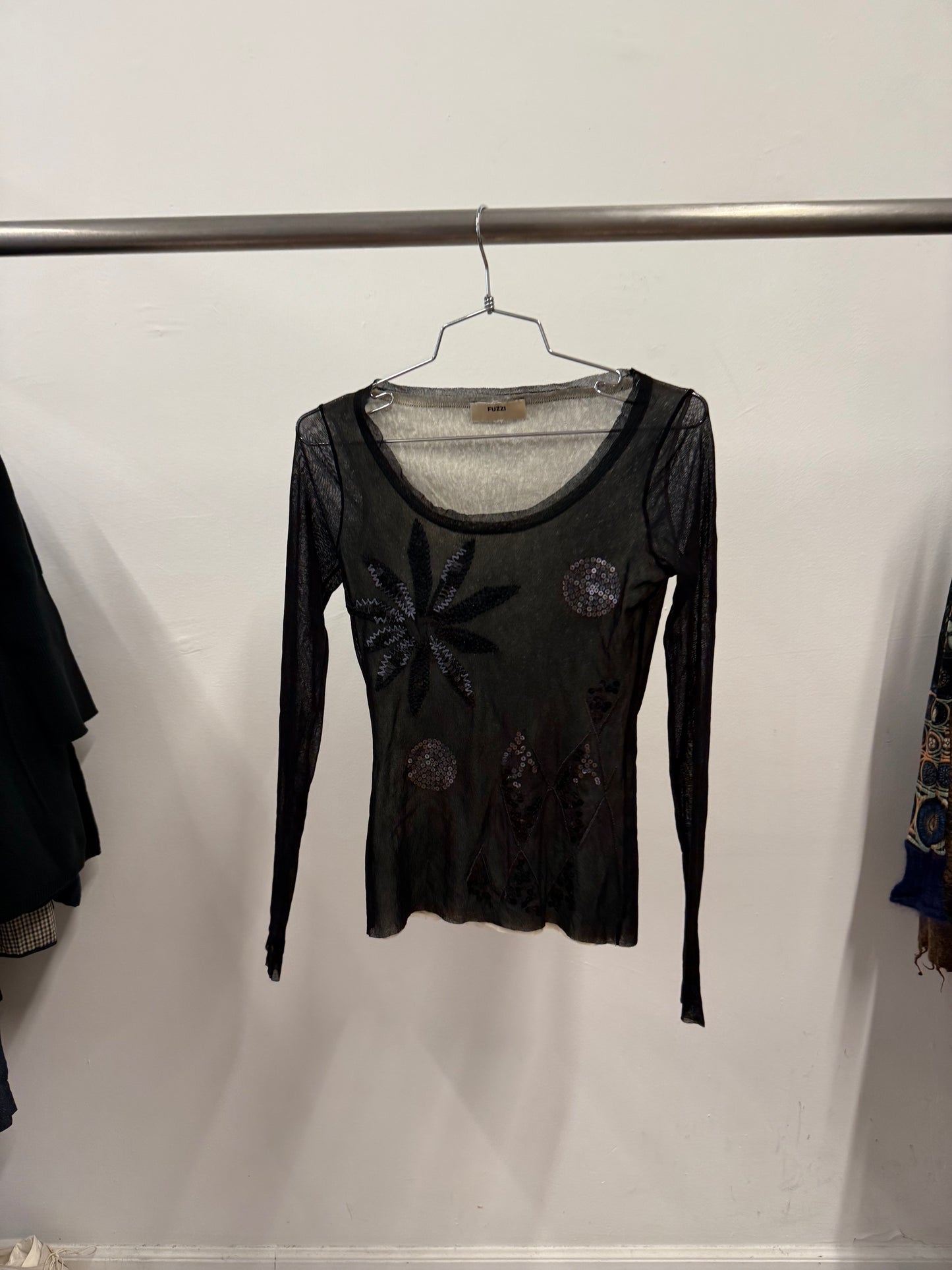 Fuzzi sheer embellished top