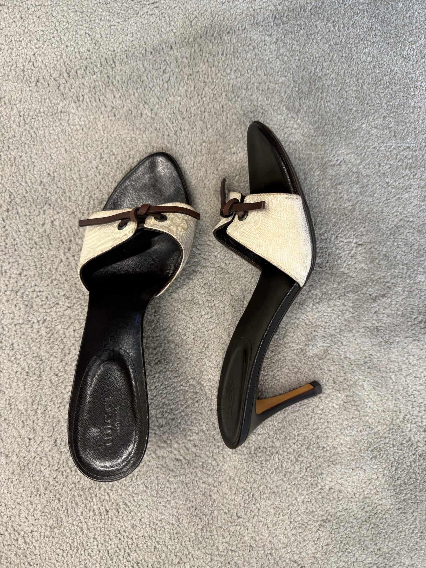 Gucci early 2000s monogram bow mules
