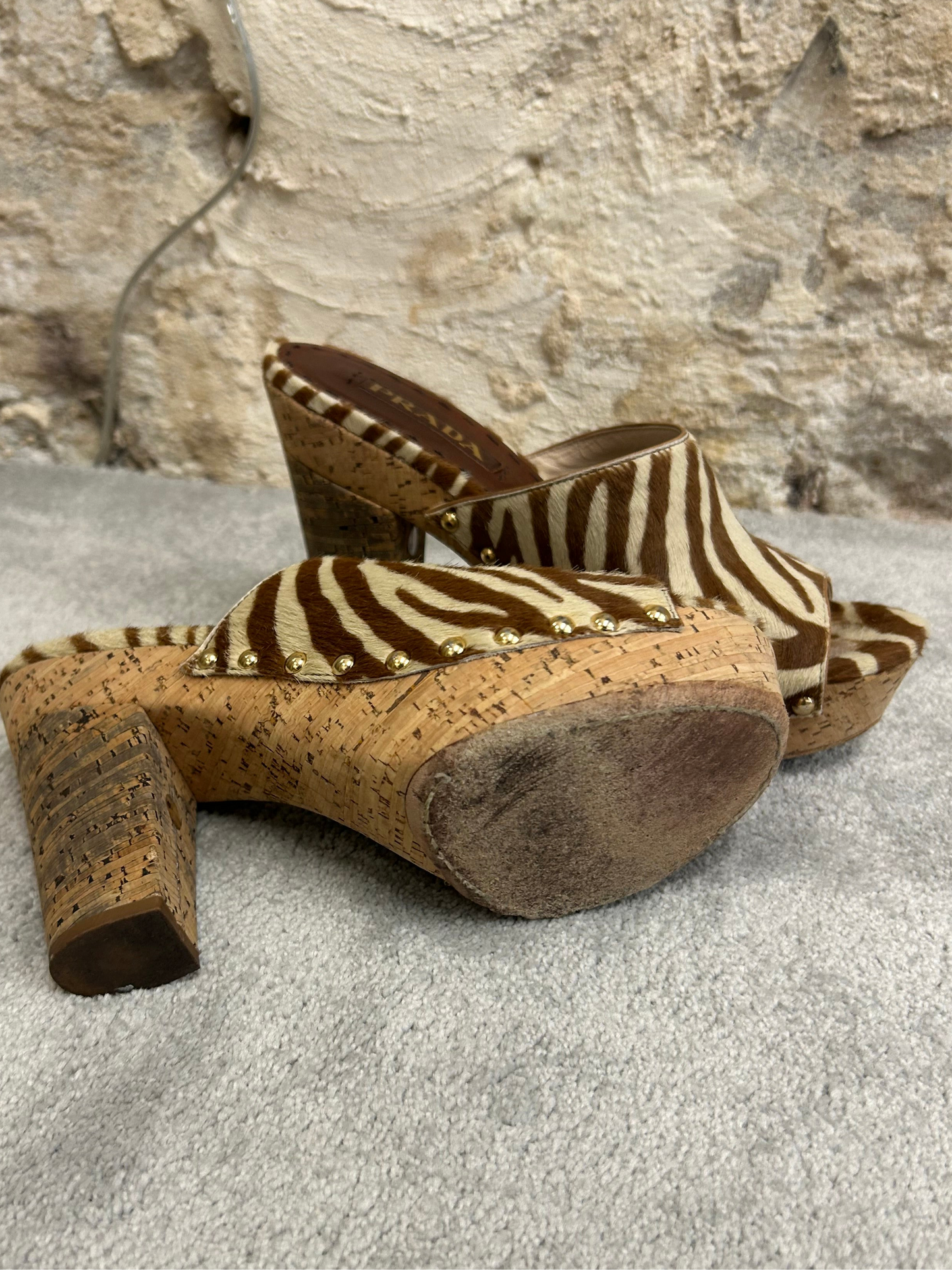 Prada zebra print fur mules
