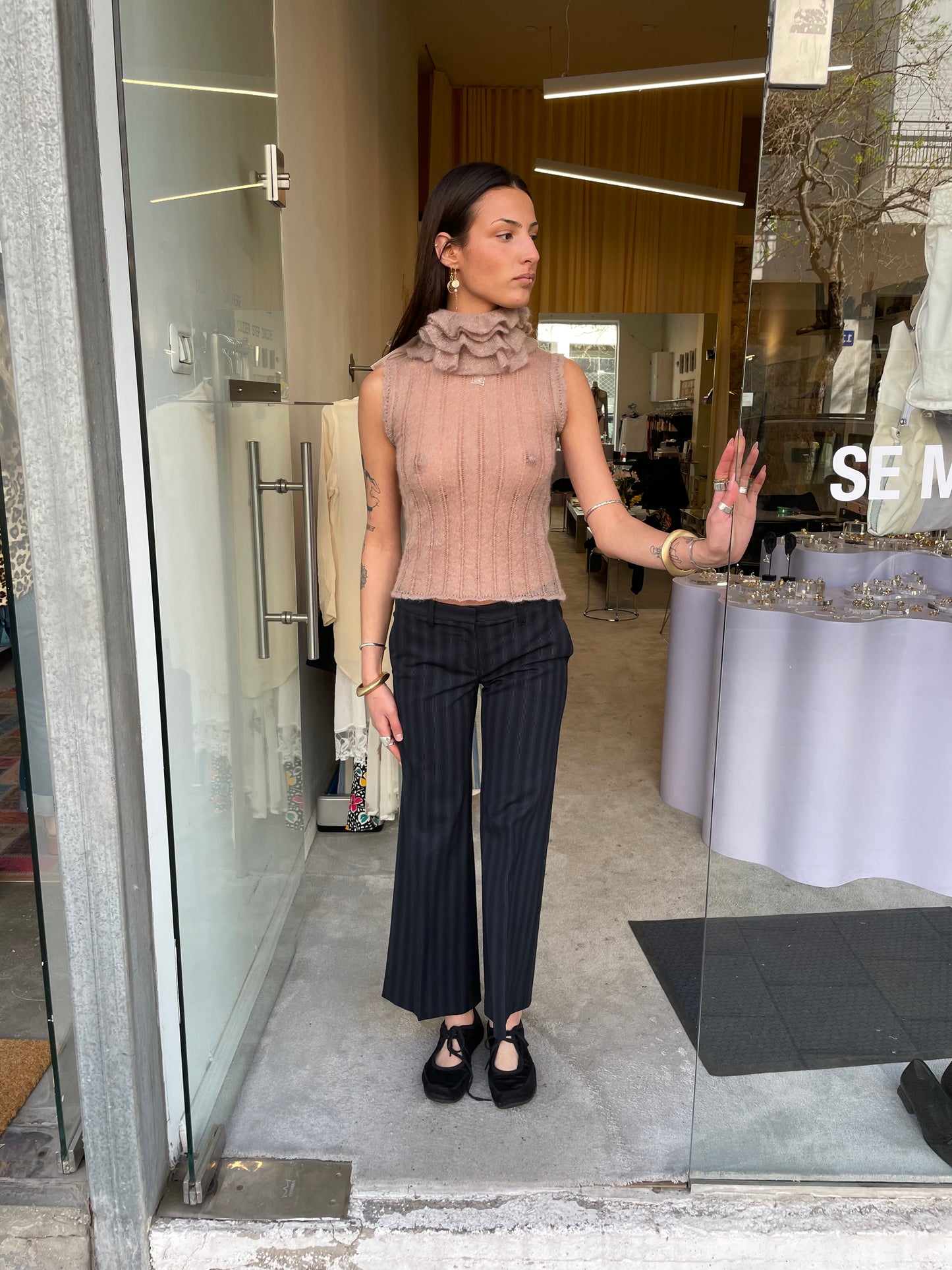CHANEL 2000׳s ruffle neck sheer knit