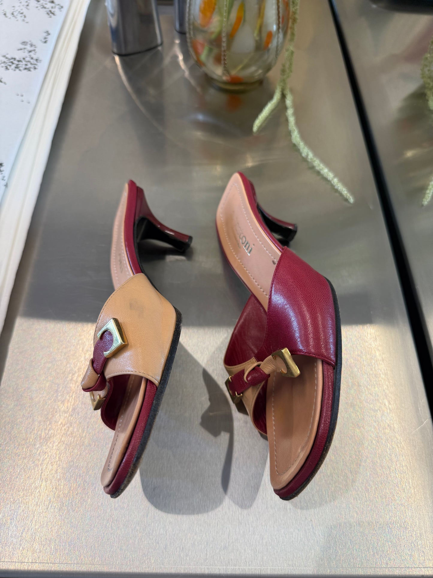 A. testoni Two-Tone Leather Mules