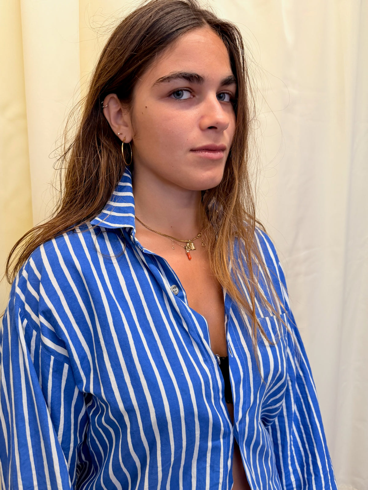 Vintage Marimekko Blue & White Striped Oversized Shirt