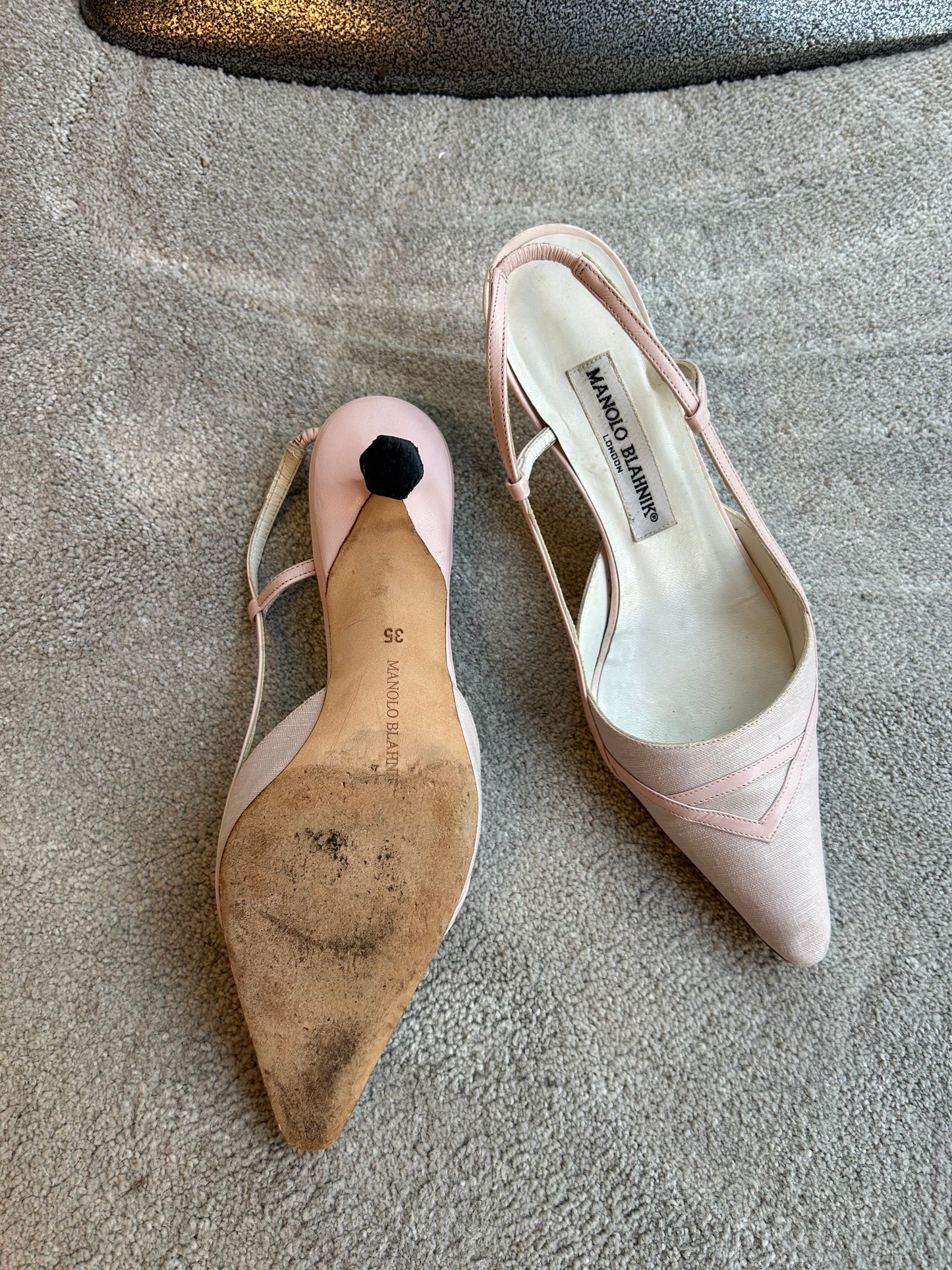 Manolo Blahnik blush slingback pumps