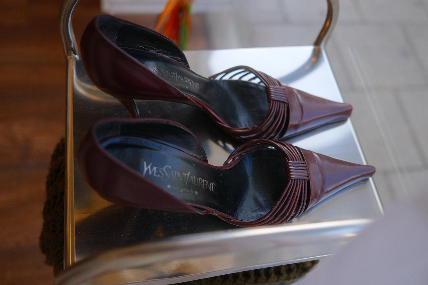Yves Saint Laurent Oxblood Strappy Pointed Heels 39 EU
