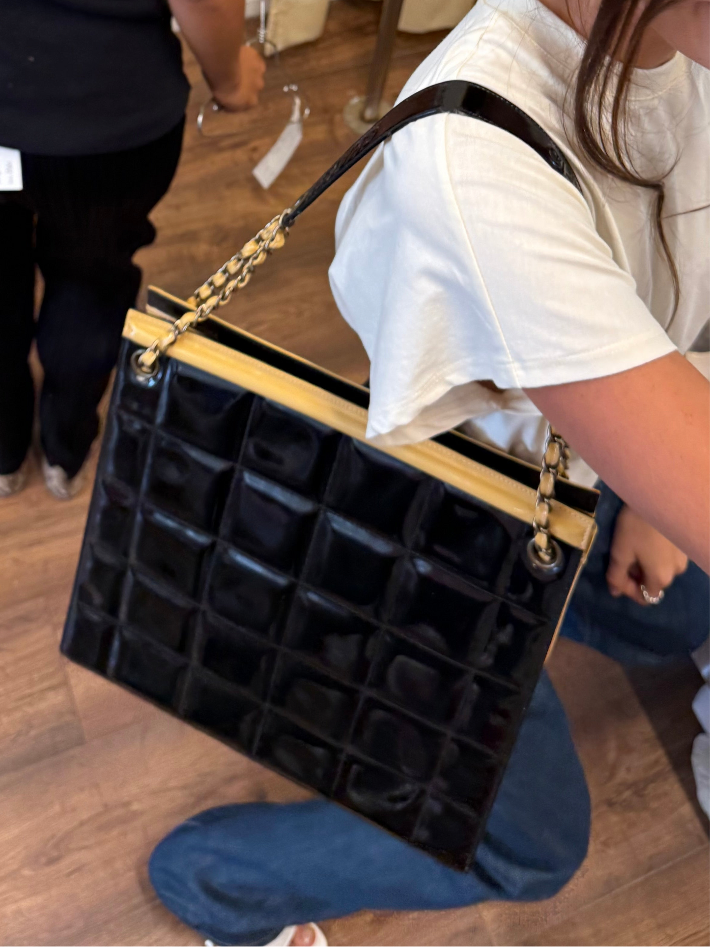 Chanel early 2000s boxy tote glossy black