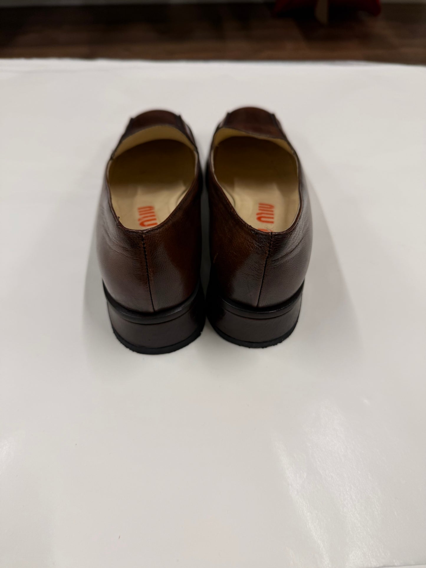 Miu Miu 00s Brown Square-Toe Loafers