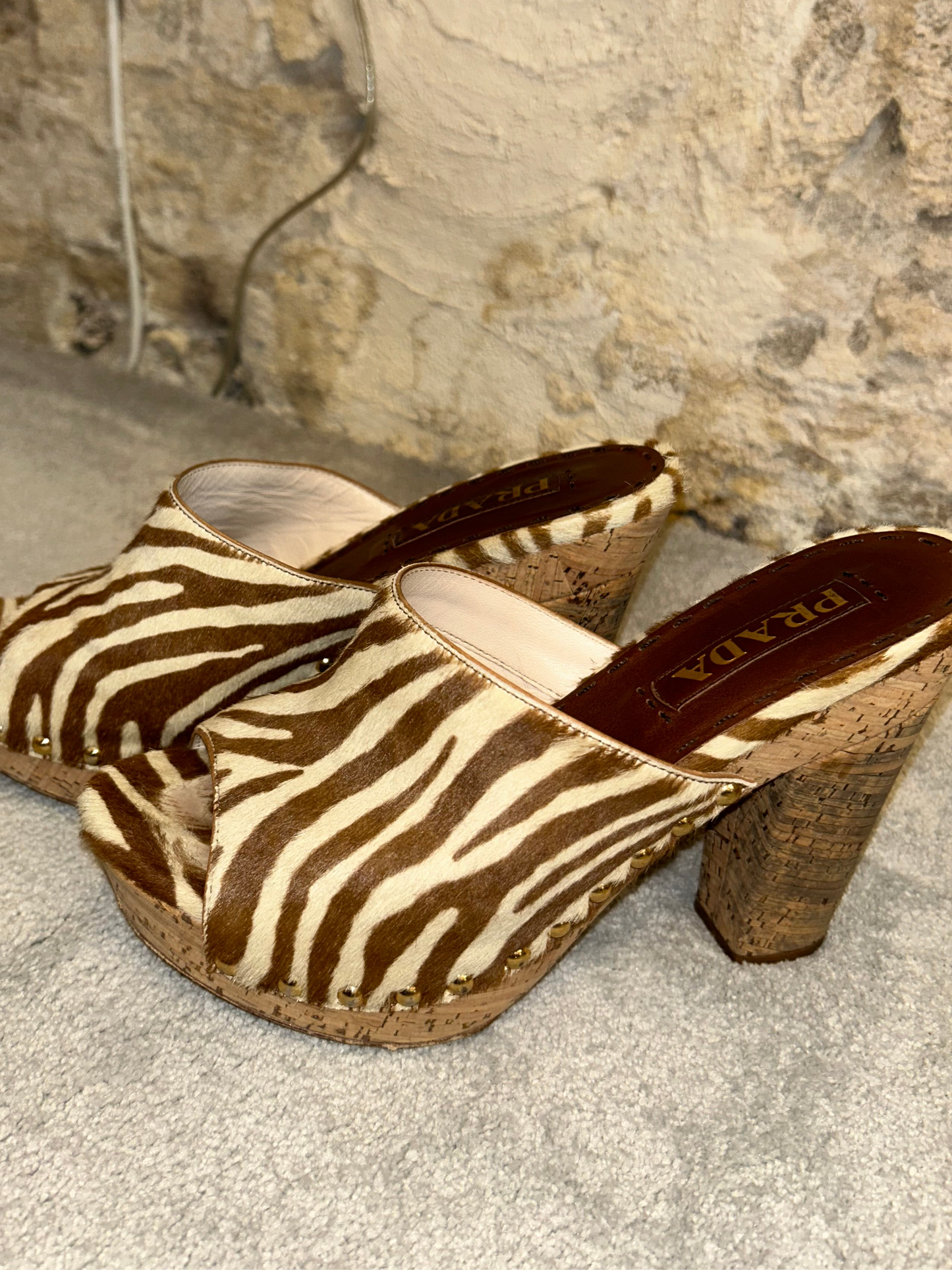 Prada zebra print fur mules
