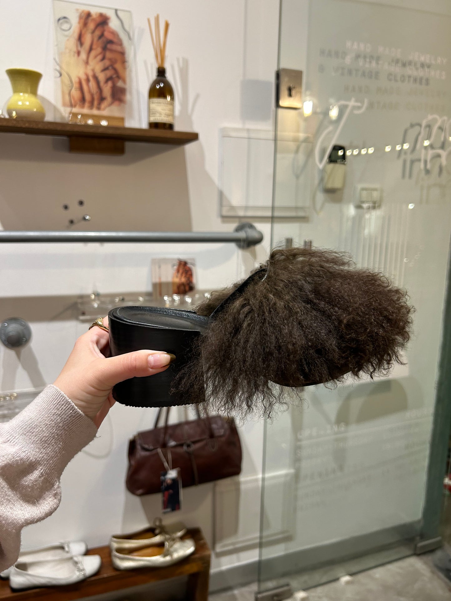 RAY BEAMS fur hairy brown mules