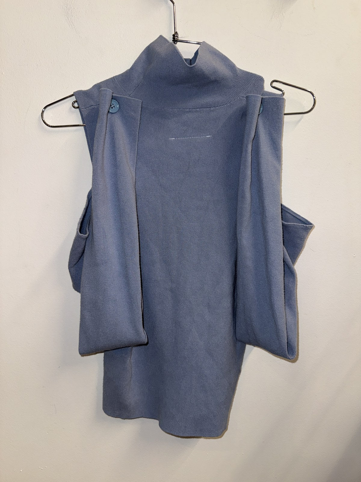 MM6 Maison Margiela dusty blue cold-shoulder draped knit - hanger back with four stitches