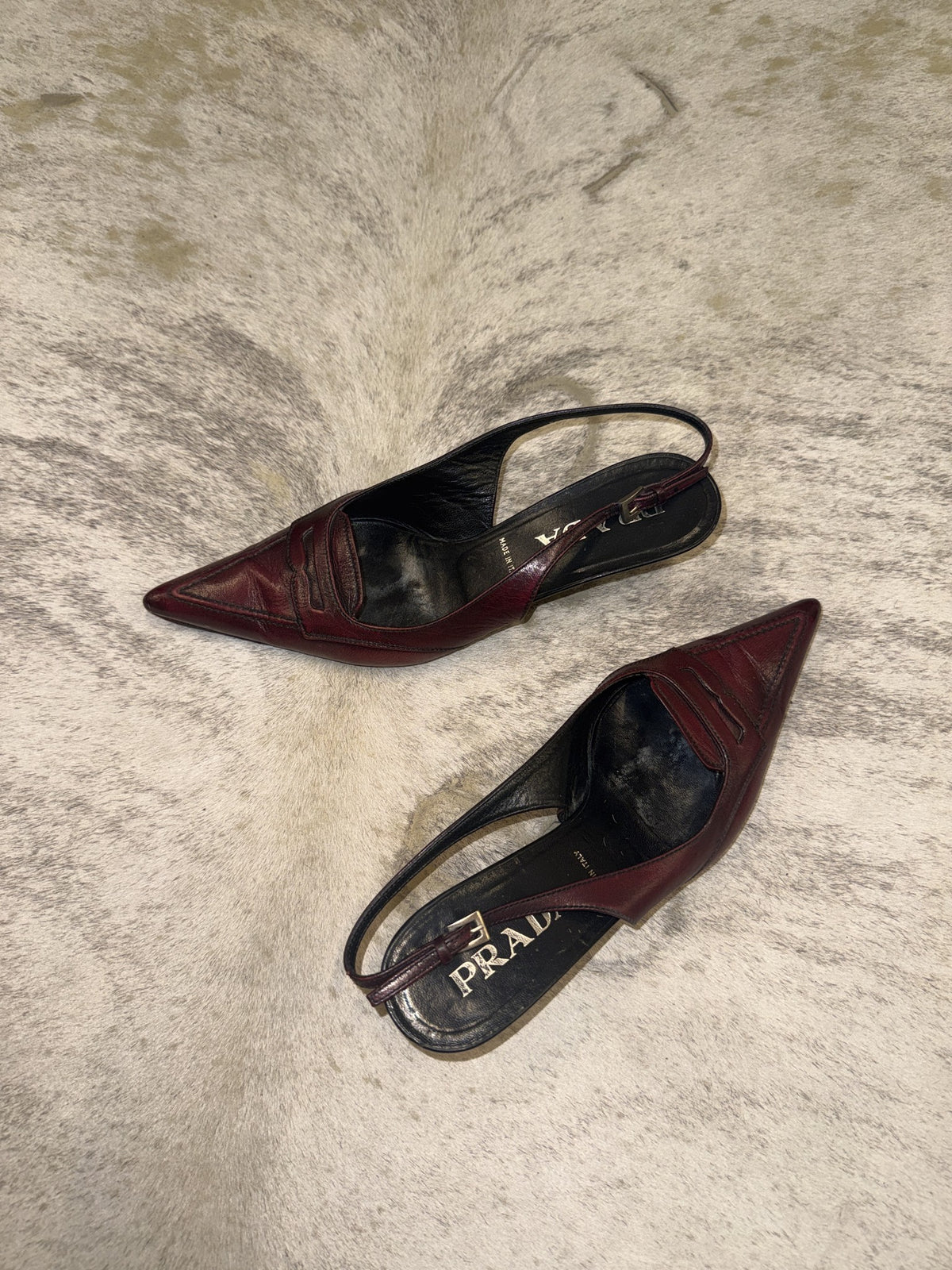 Prada Pointed Penny Slingback Kitten Heels