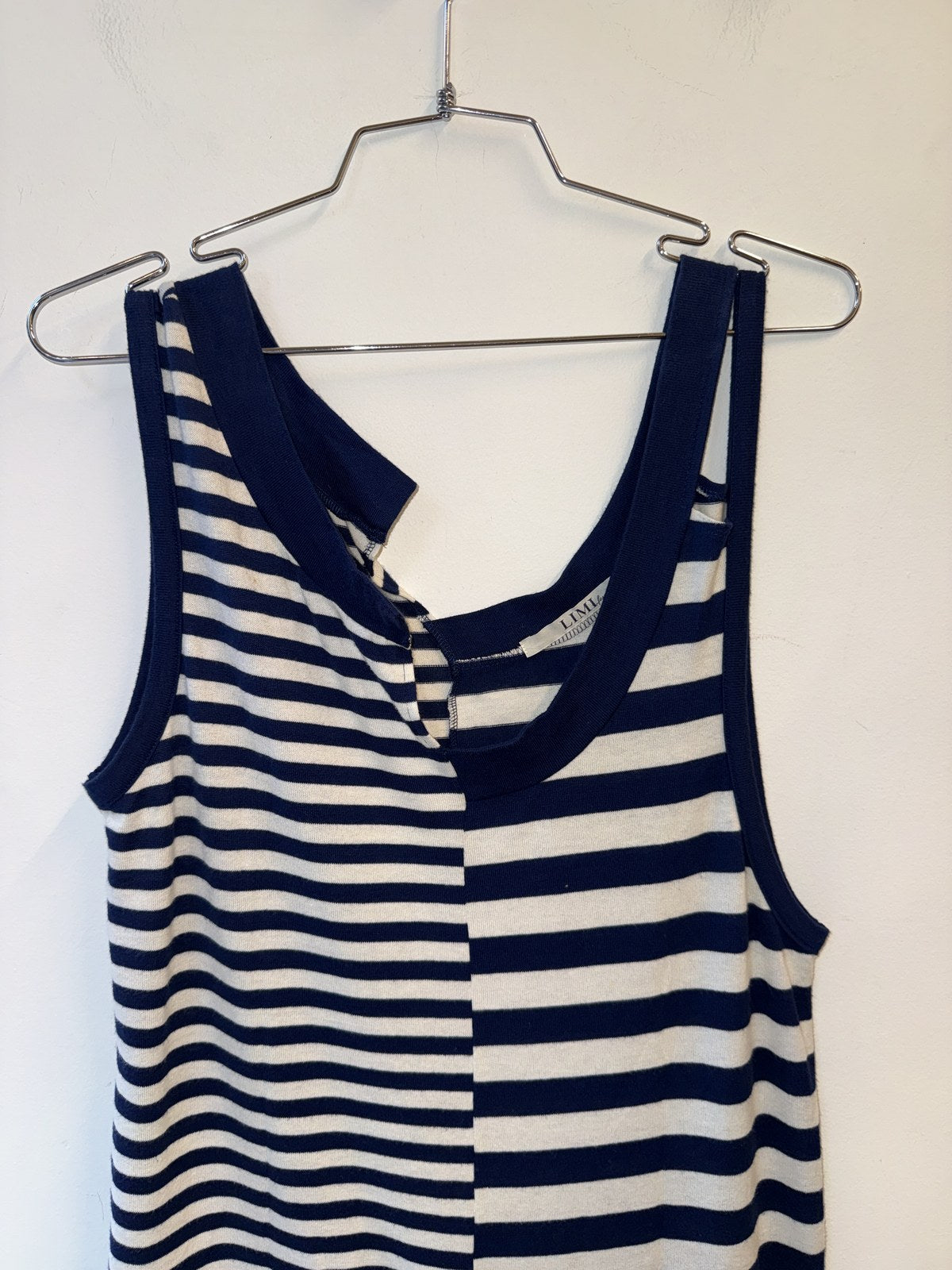 LIMI feu navy cream stripe tank - center seam stripe asymmetry detail