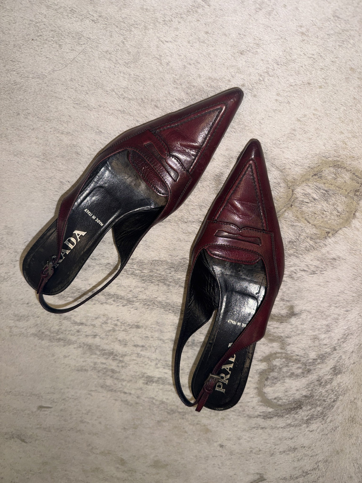 Prada Pointed Penny Slingback Kitten Heels
