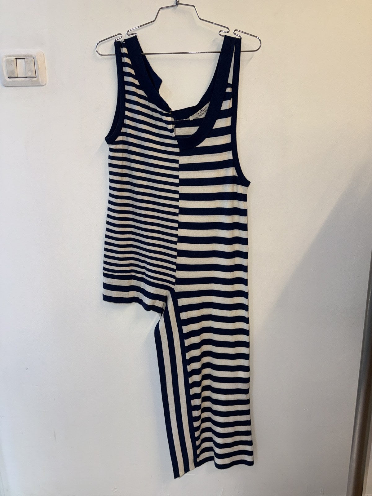 LIMI feu navy cream asymmetric stripe tank - full back hanging