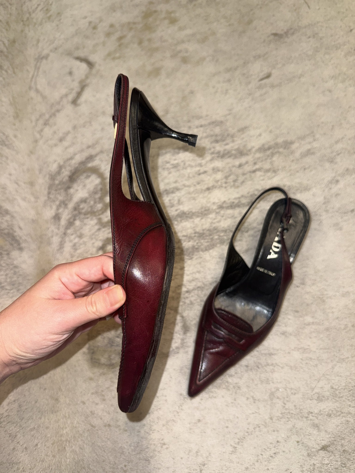 Prada Pointed Penny Slingback Kitten Heels
