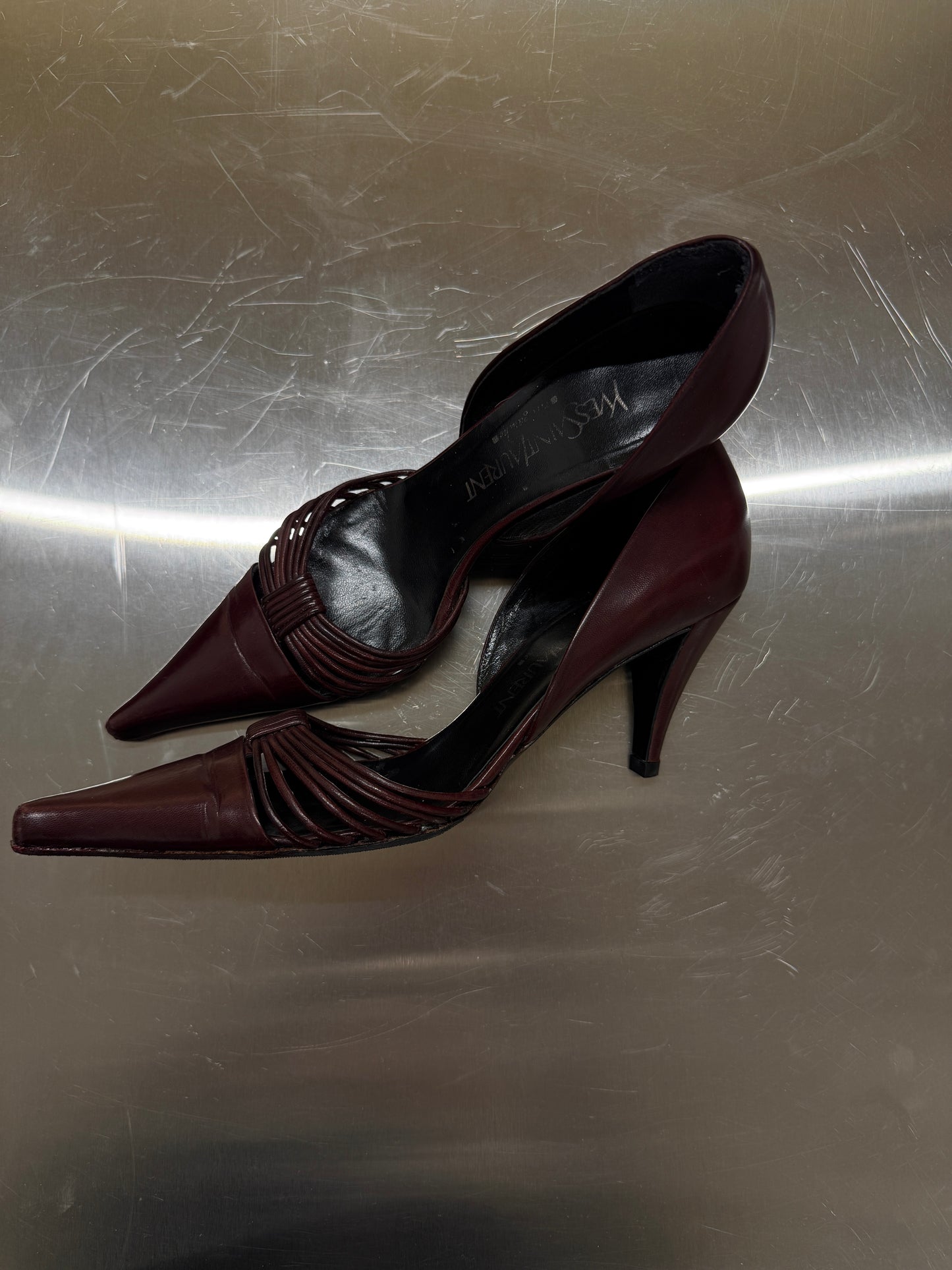 Yves Saint Laurent Oxblood Strappy Pointed Heels 38.5 EU