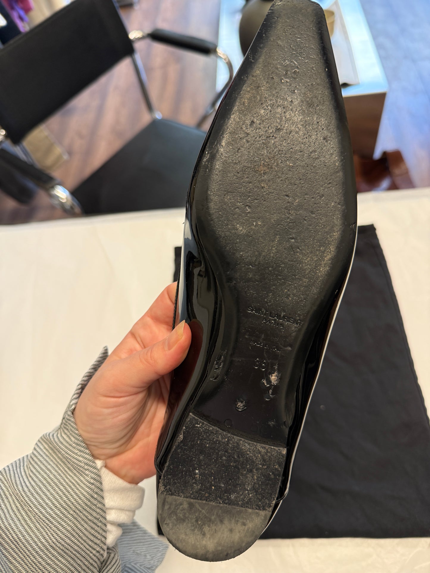 Saint Laurent Paris Patent Horsebit Loafers 37.5 EU