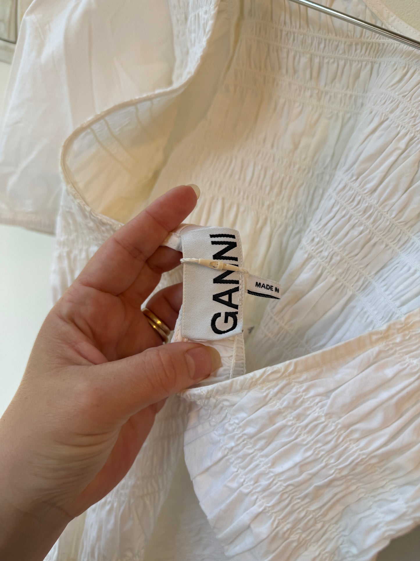 GANNI Organic Cotton Smocked Dress