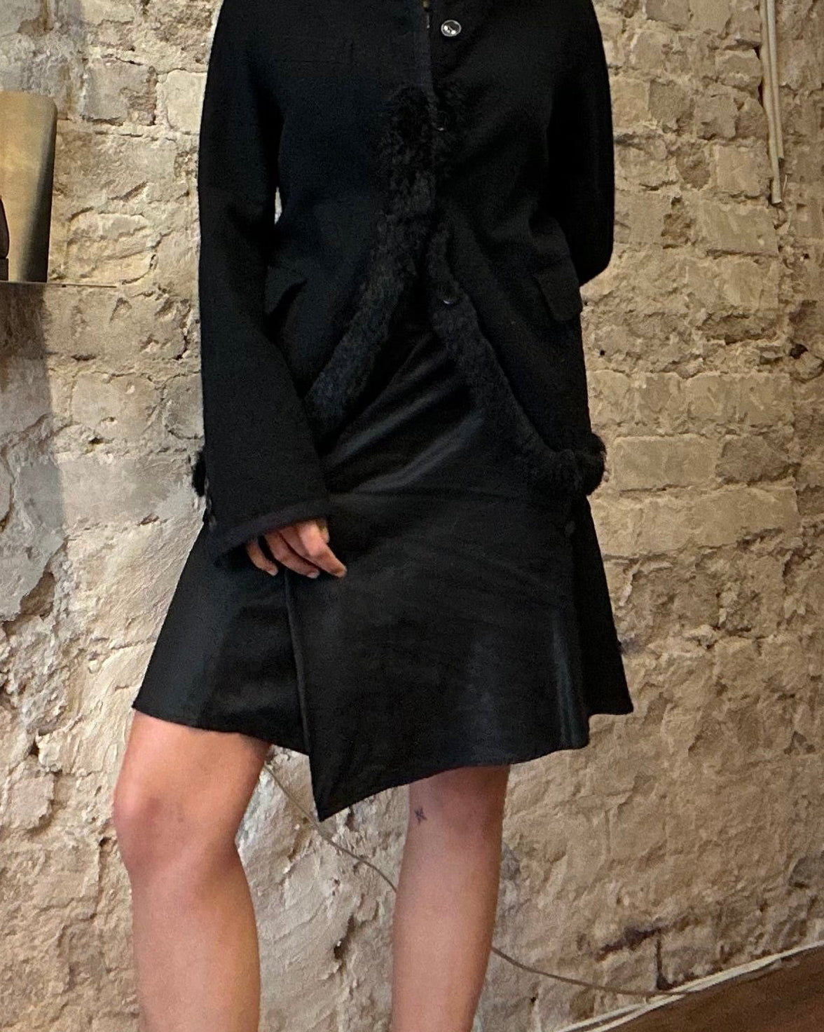 BLACK Comme des Garçons Wool Jacket with Faux Fur