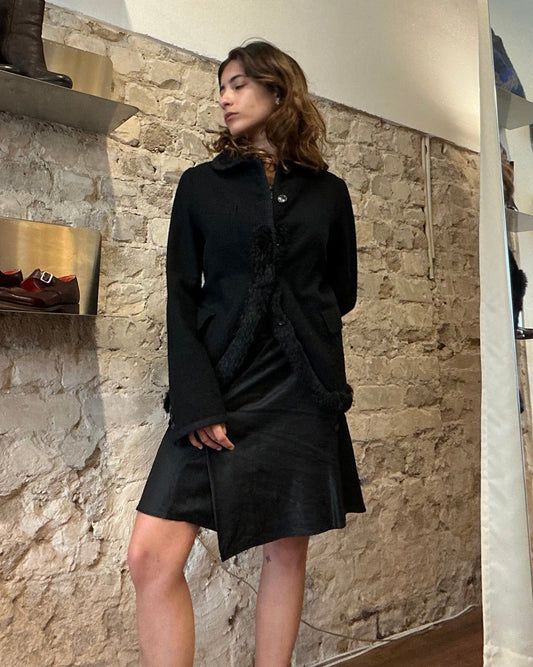 BLACK Comme des Garçons Wool Jacket with Faux Fur
