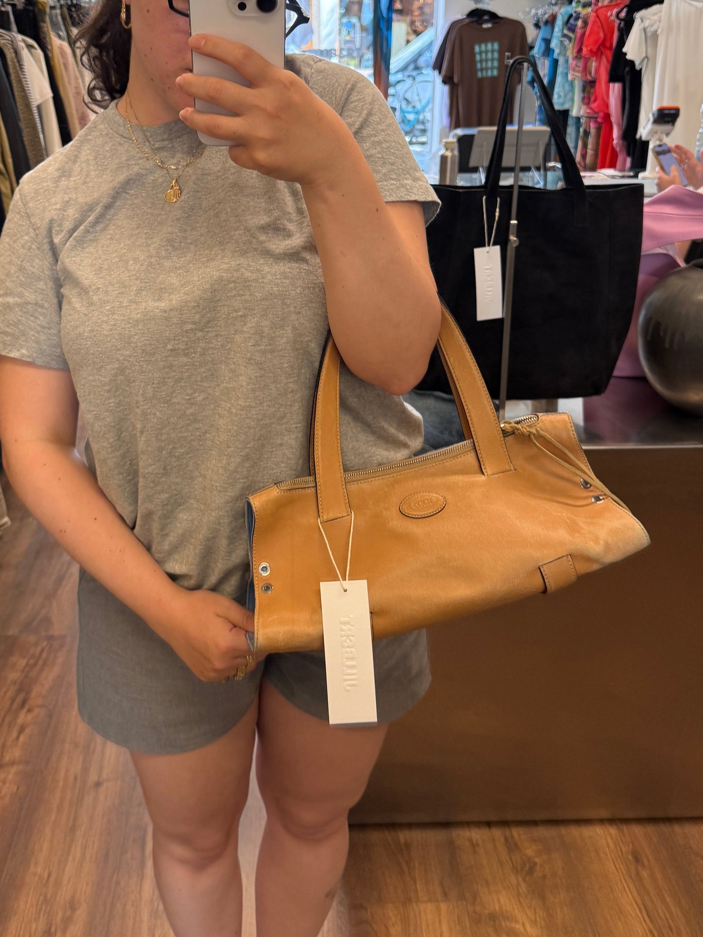 Tod’s Blue Lined Calf Leather Shoulder Bag c. 2000s