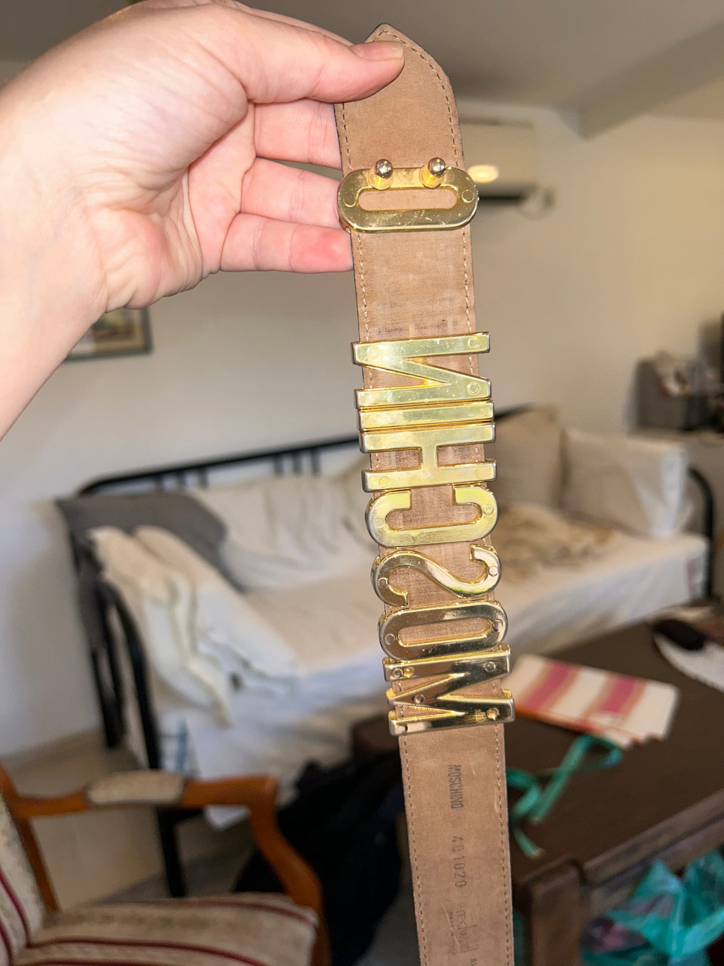 Vintage MOSCHINO gold letters belt