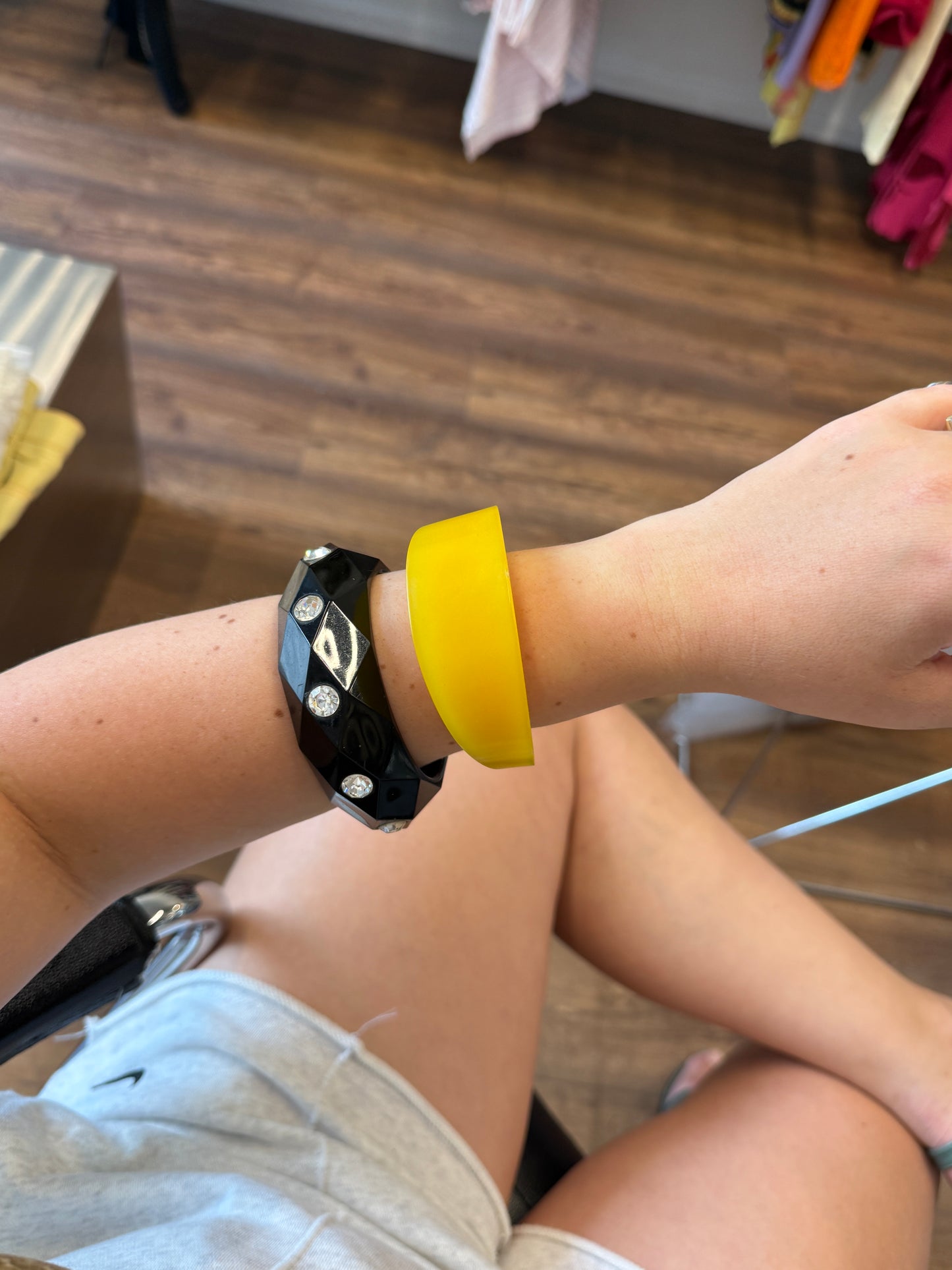 Vintage Yellow Chunky Resin Cuff Bracelet