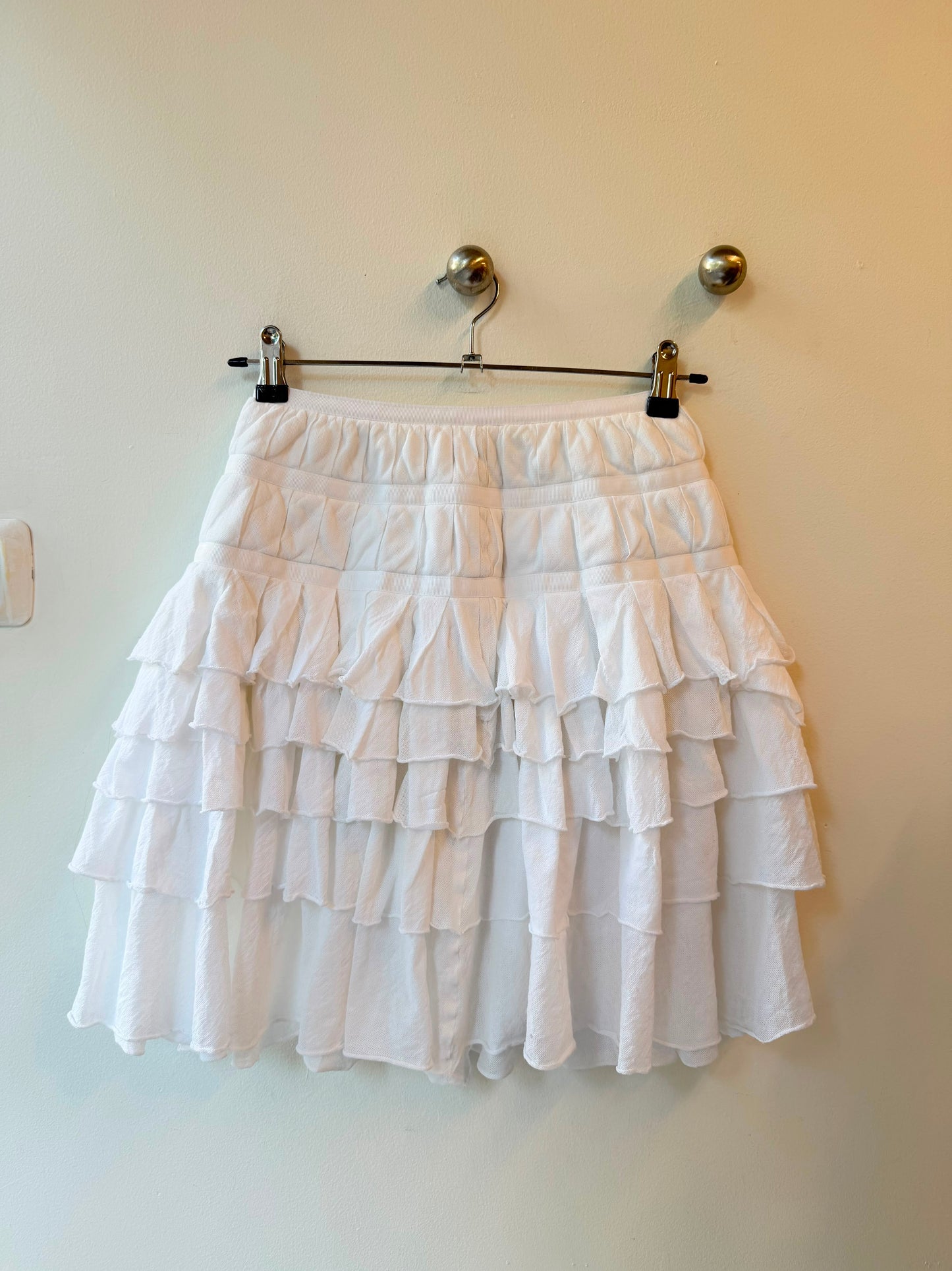 Vintage White Layered Mesh Ruffle Skirt