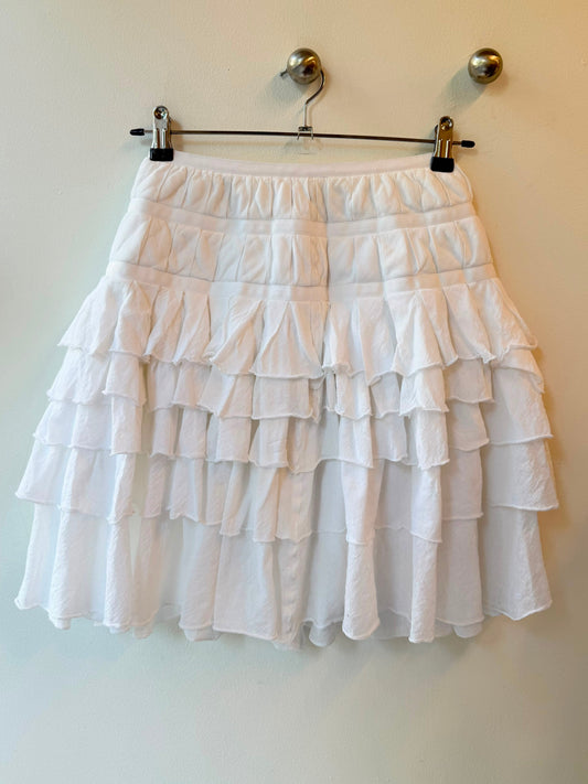 Vintage White Layered Mesh Ruffle Skirt