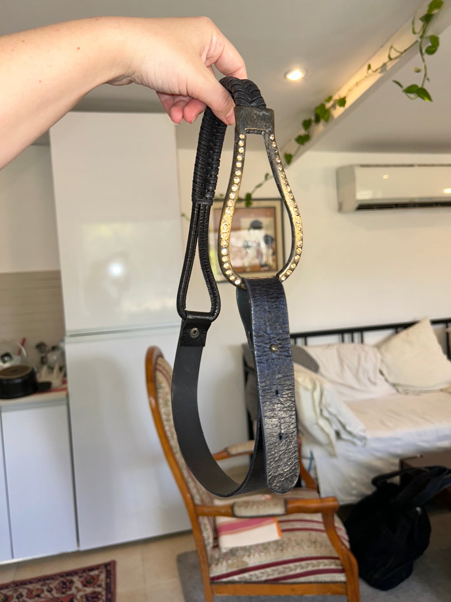 Vintage buckle fold belt - black