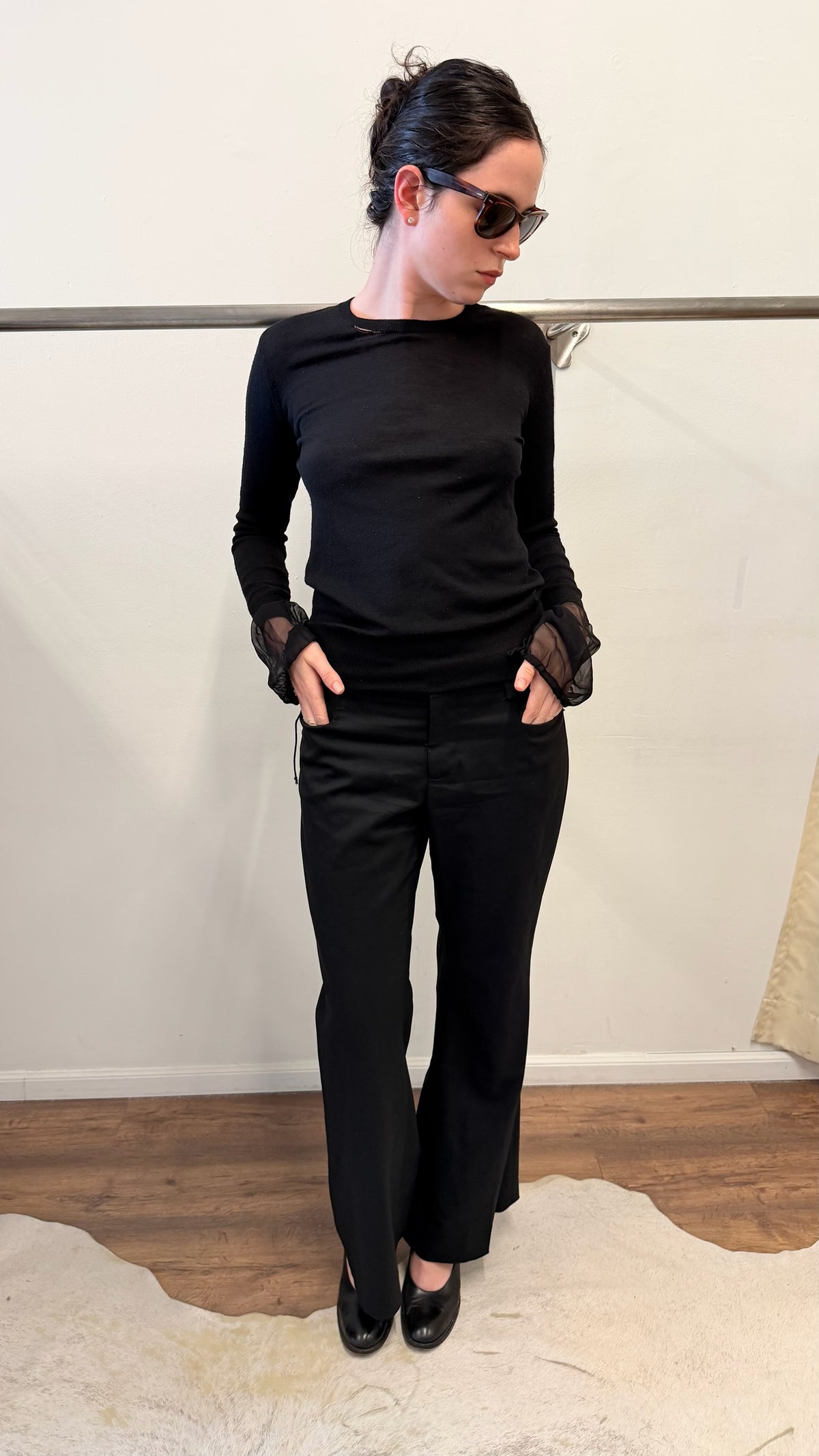 Vera Wang Merino Knit Top with Silk Cuffs